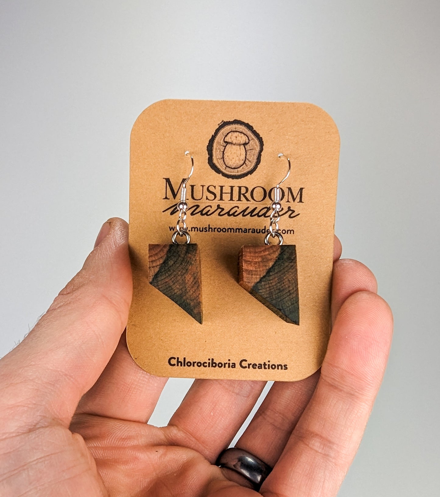 Naturally Fungus-Stained Wooden Earrings | Geometric Shape