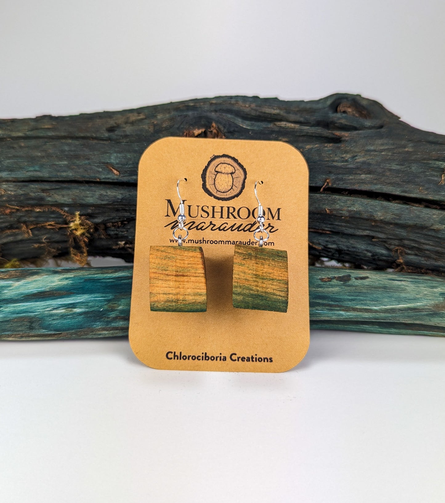 Naturally Fungus-Stained Wooden Earrings | Geometric Shape