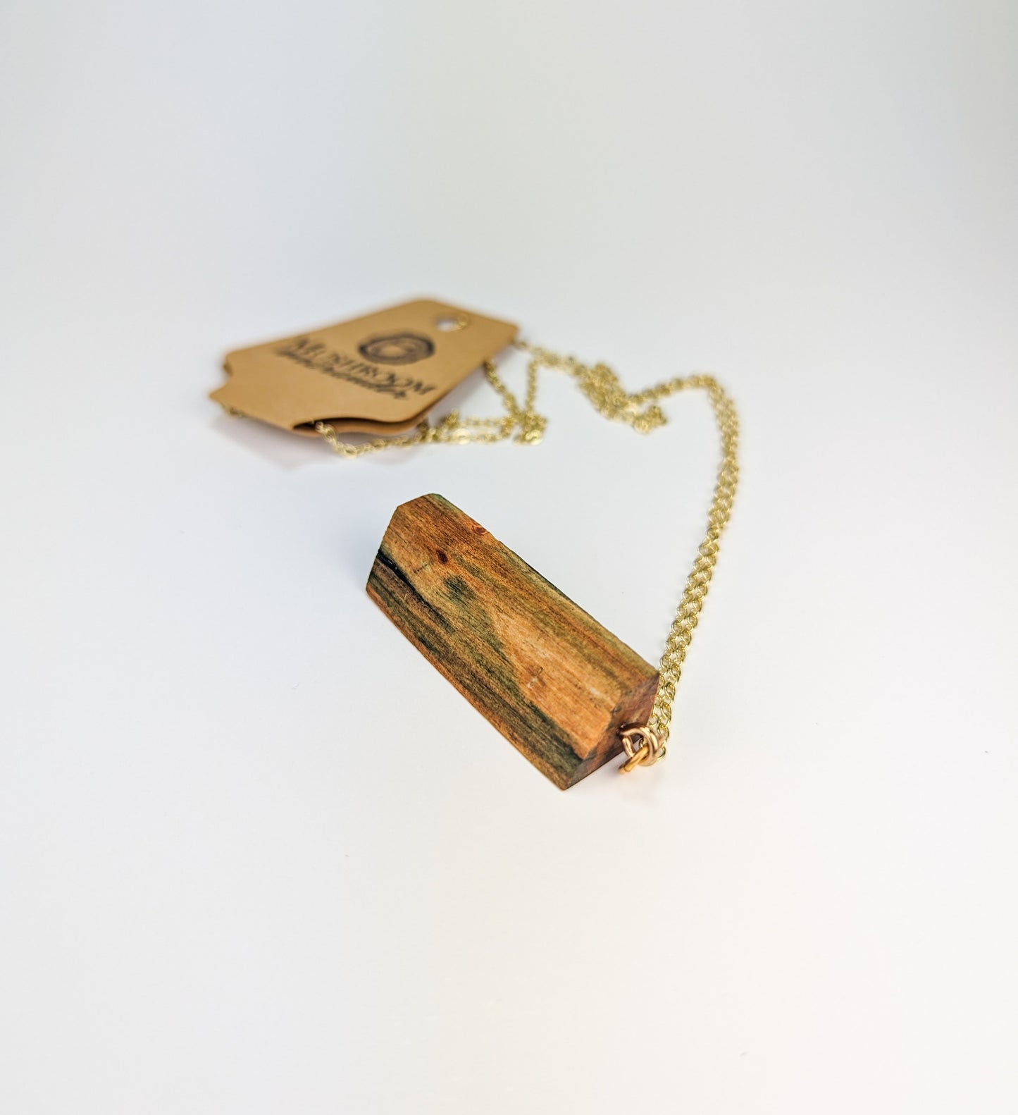 Naturally Fungus-Stained Wooden Pendant | Irregular Geometric Shape