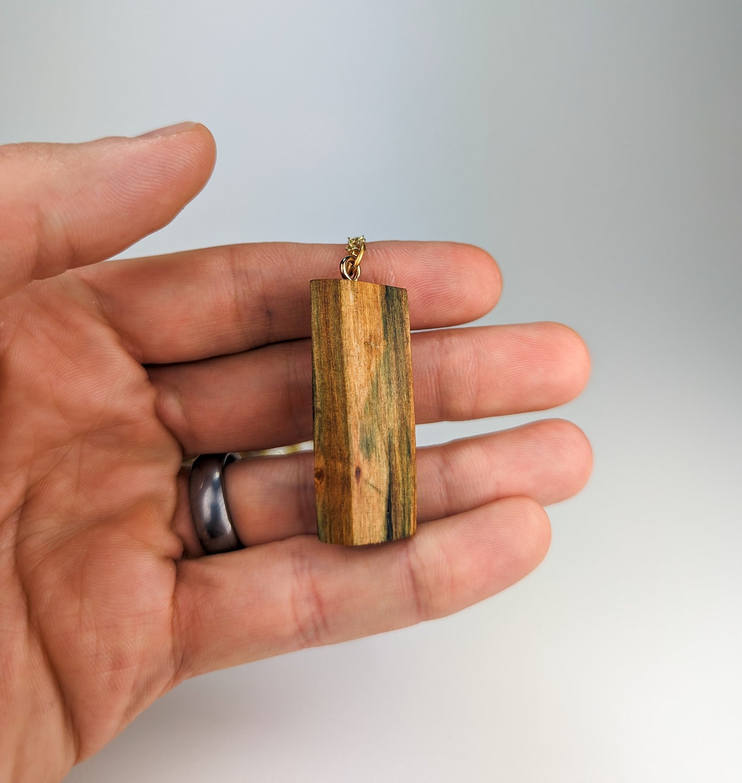 Naturally Fungus-Stained Wooden Pendant | Irregular Geometric Shape