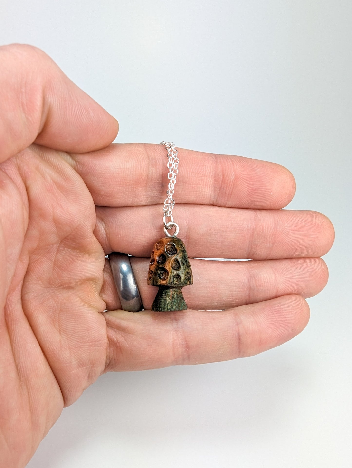 Naturally Fungus-Stained Wooden Pendant | Morel Mushroom (Flat Back #2)