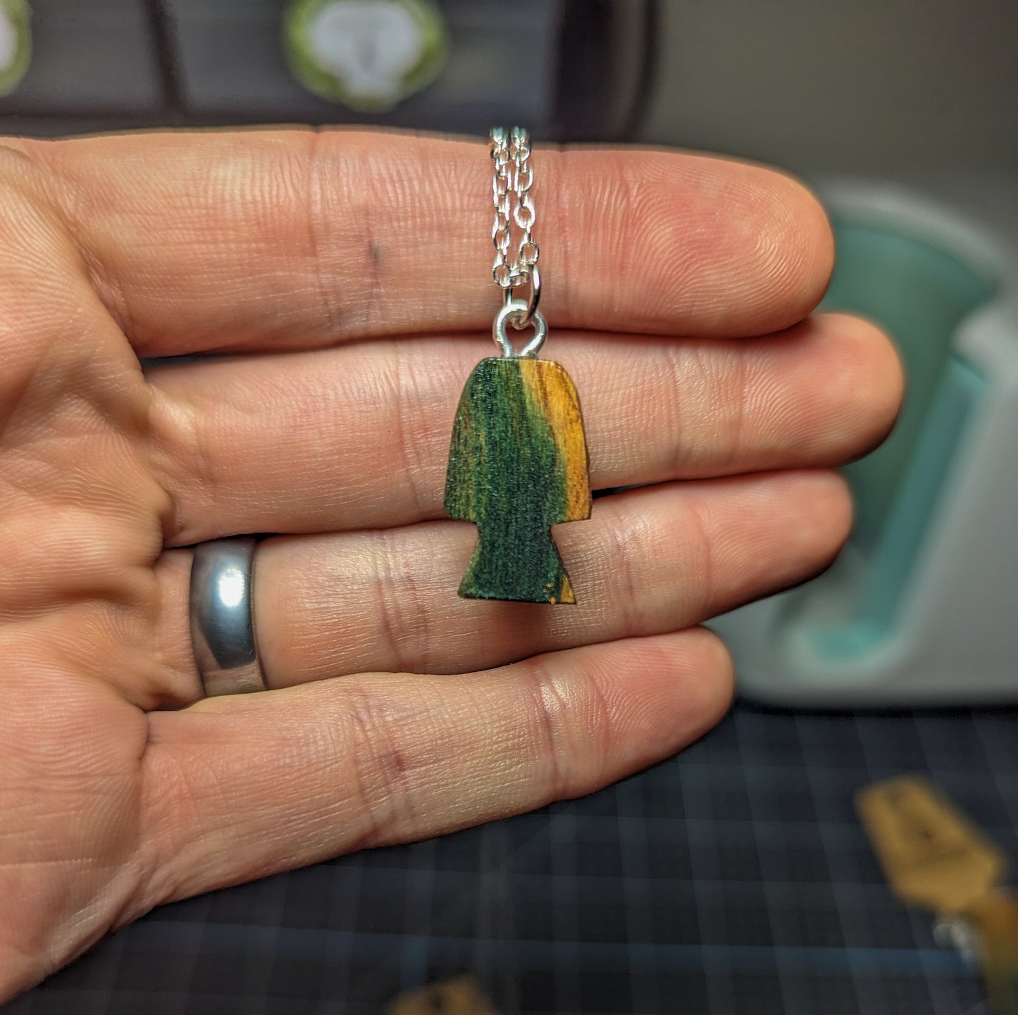 Naturally Fungus-Stained Wooden Pendant | Morel Mushroom (Flat Back #2)