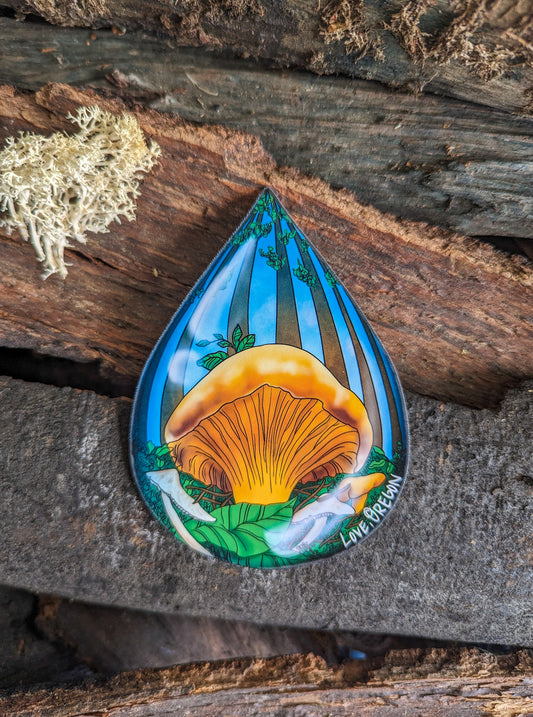 Chanterelle Mushroom Raindrop Sticker | "Love, Oregon" Realistic Mushroom Artwork