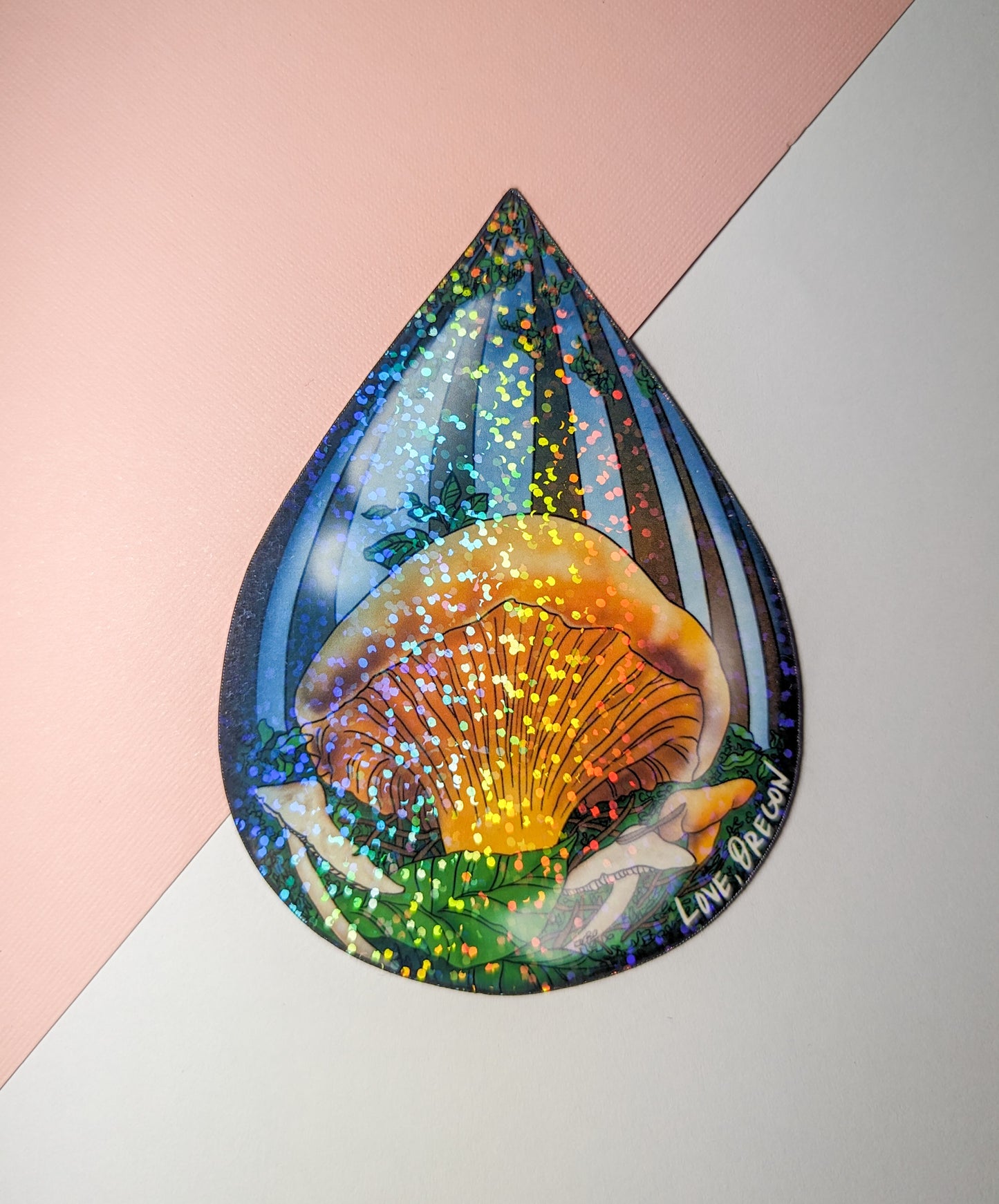 Chanterelle Mushroom Raindrop Sticker | "Love, Oregon" Realistic Mushroom Artwork