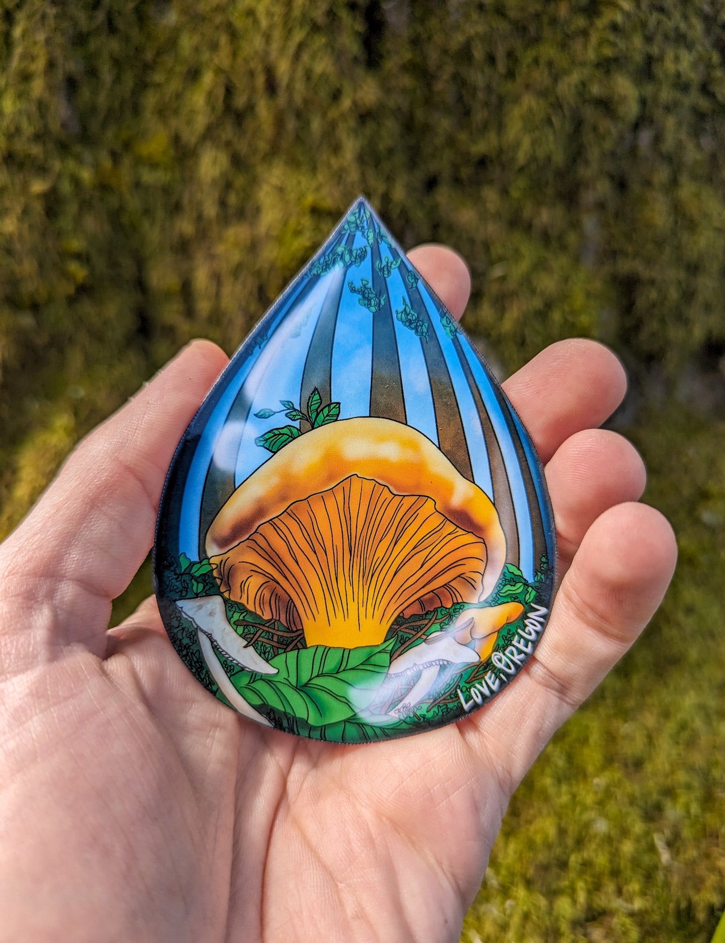 Chanterelle Mushroom Raindrop Sticker | "Love, Oregon" Realistic Mushroom Artwork