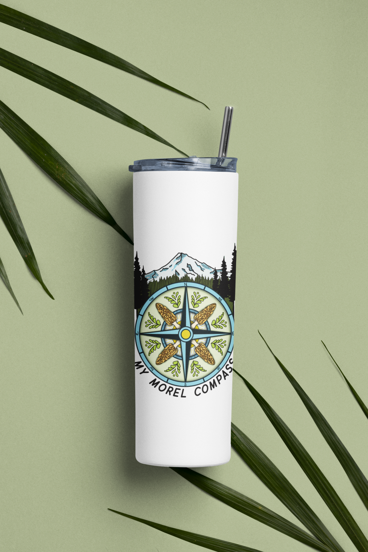 My Morel Compass | 20oz Stainless Steel Skinny Tumbler | Funny Morel Mushroom Artwork