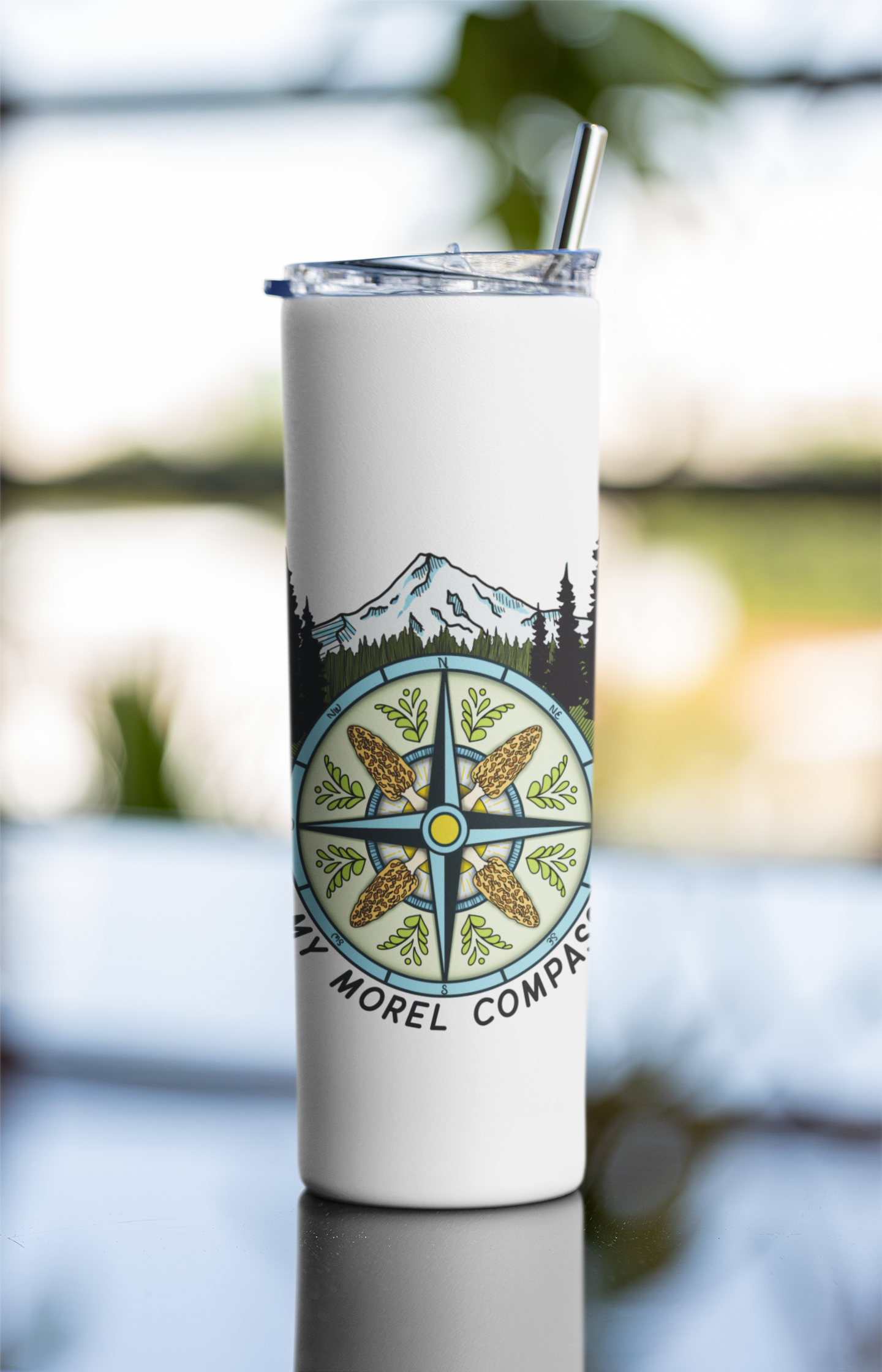 My Morel Compass | 20oz Stainless Steel Skinny Tumbler | Funny Morel Mushroom Artwork