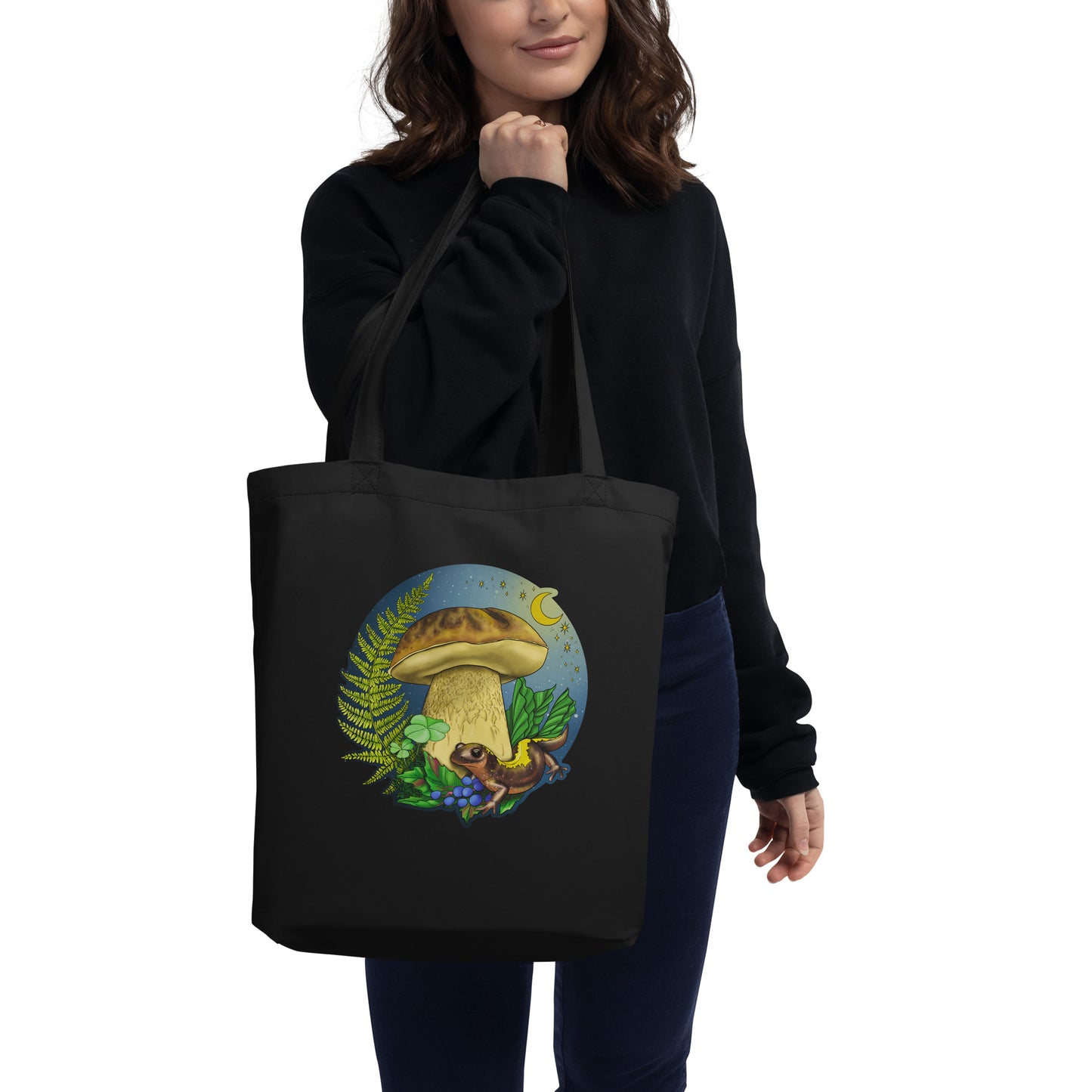 Porcini Mushroom and Salamander | Eco-Friendly Tote Bag | Beautiful Mushroom Artwork