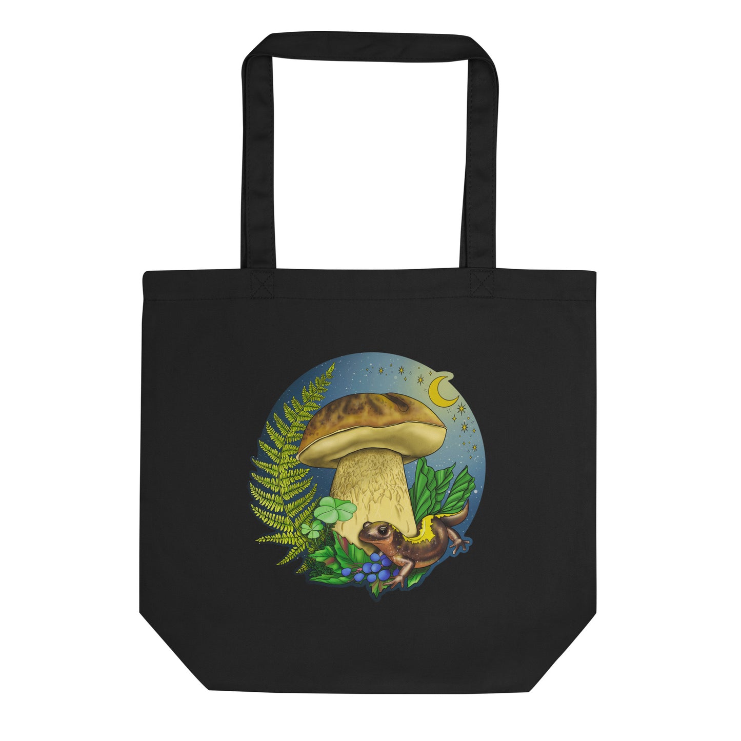 Porcini Mushroom and Salamander | Eco-Friendly Tote Bag | Beautiful Mushroom Artwork
