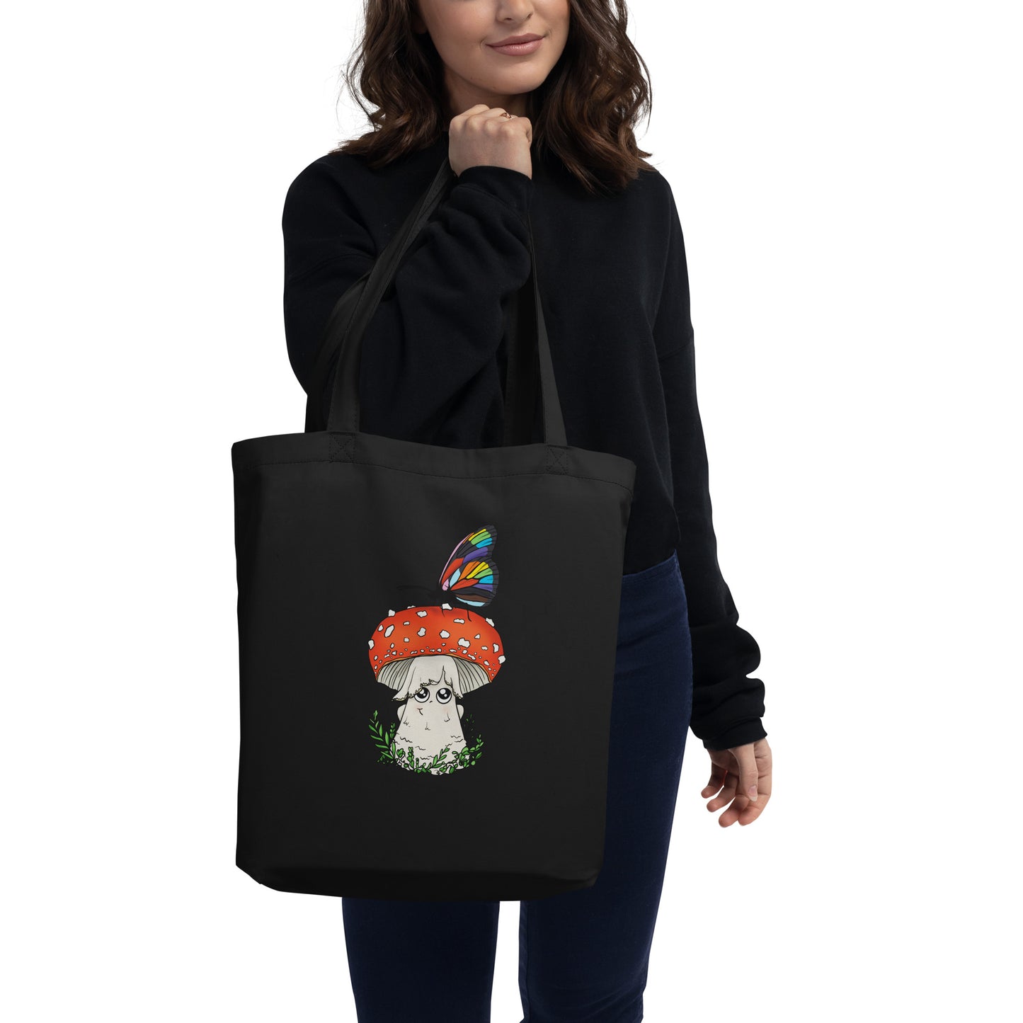 Amanita Mushroom w/Pride Butterfly | Eco-Friendly Tote Bag | Adorable Pride Mushroom Artwork