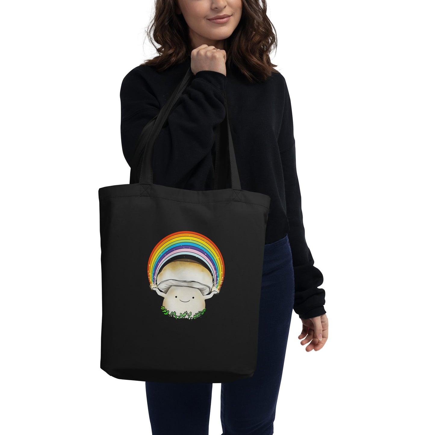 Porcini Mushroom Holding Pride Rainbow | Eco-Friendly Tote Bag | Adorable Pride Mushroom Artwork