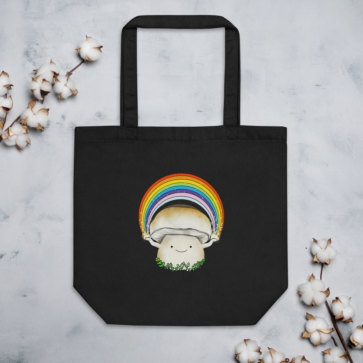 Porcini Mushroom Holding Pride Rainbow | Eco-Friendly Tote Bag | Adorable Pride Mushroom Artwork
