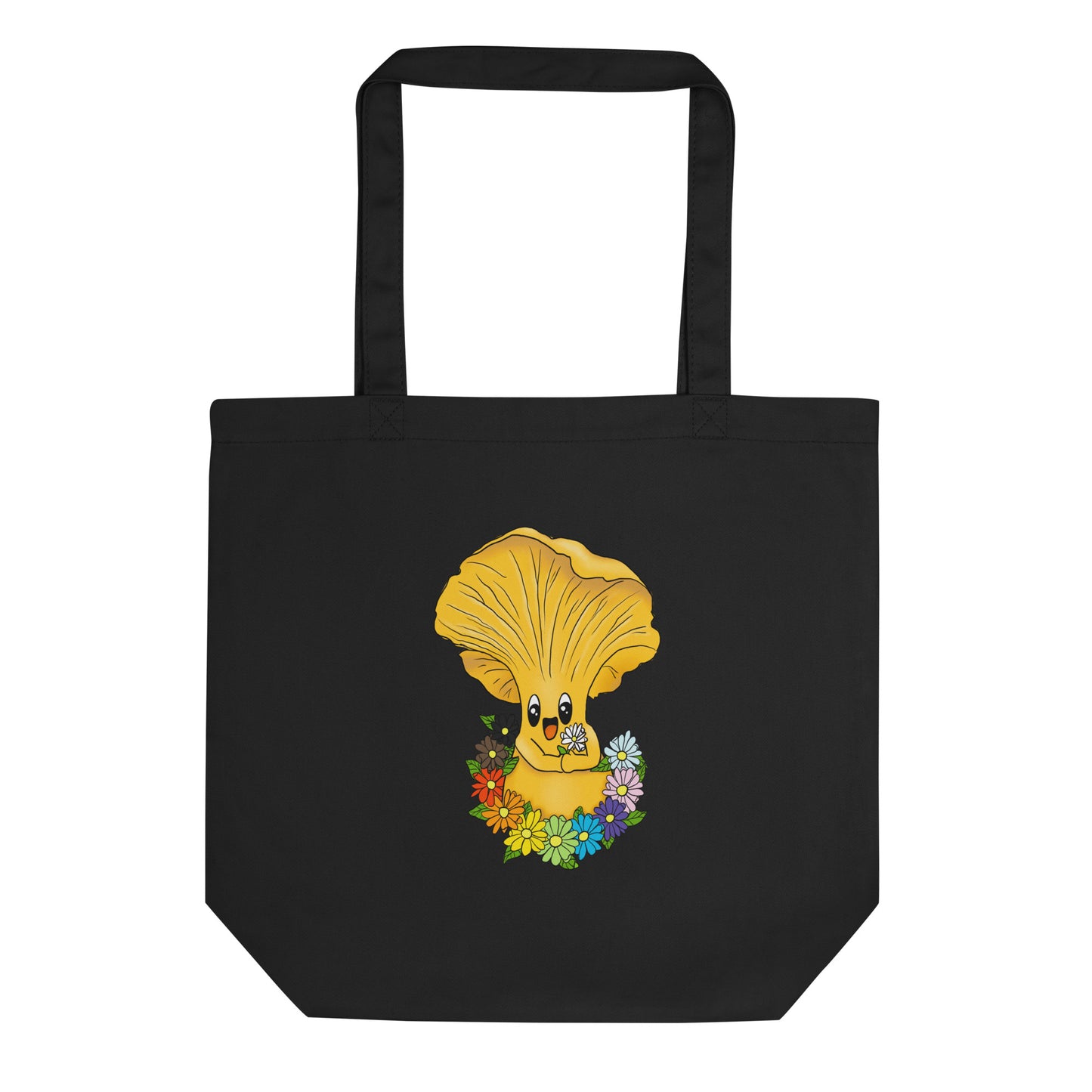 Chanterelle Mushroom w/Pride Rainbow Flowers | Eco-Friendly Tote Bag | Adorable Pride Mushroom Artwork