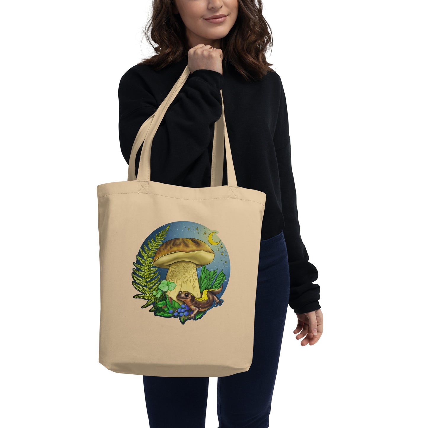 Porcini Mushroom and Salamander | Eco-Friendly Tote Bag | Beautiful Mushroom Artwork