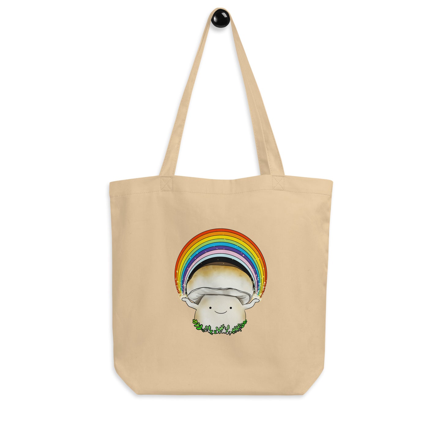 Porcini Mushroom Holding Pride Rainbow | Eco-Friendly Tote Bag | Adorable Pride Mushroom Artwork