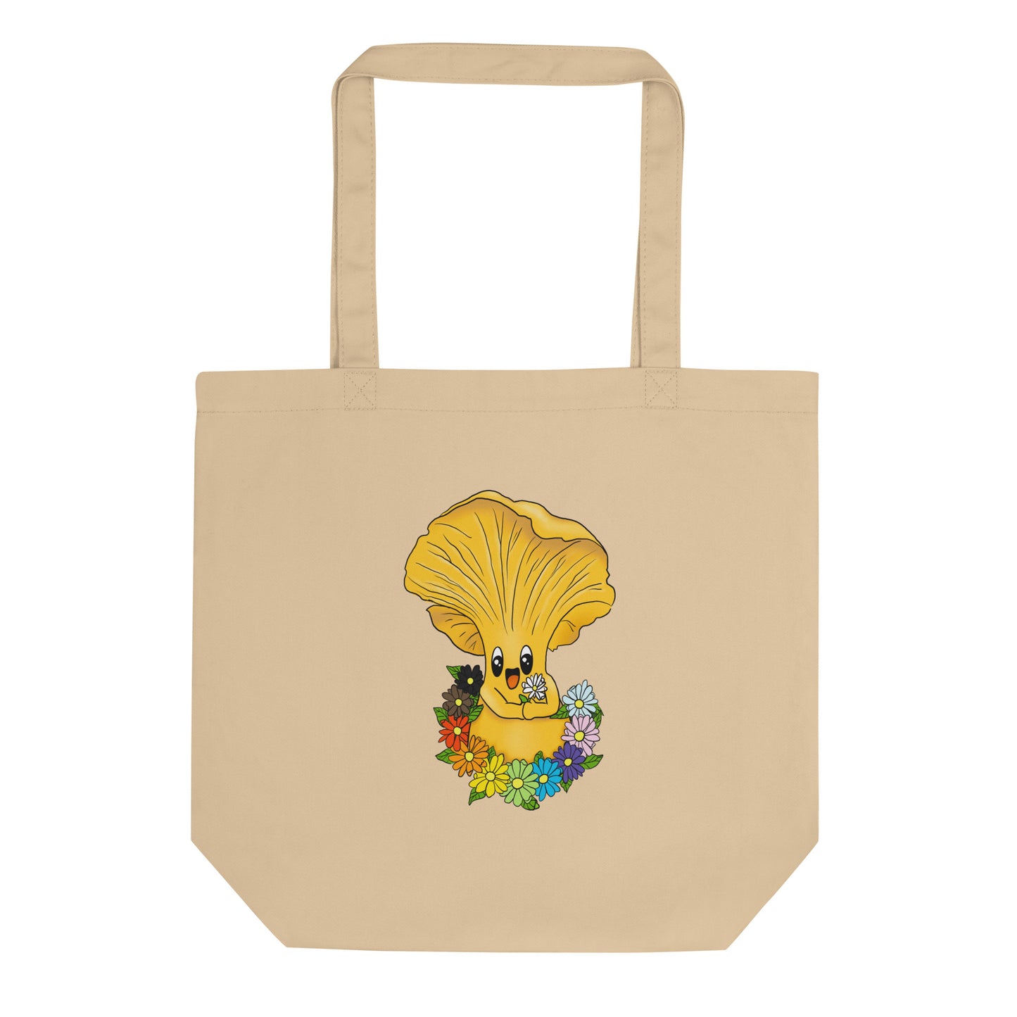 Chanterelle Mushroom w/Pride Rainbow Flowers | Eco-Friendly Tote Bag | Adorable Pride Mushroom Artwork