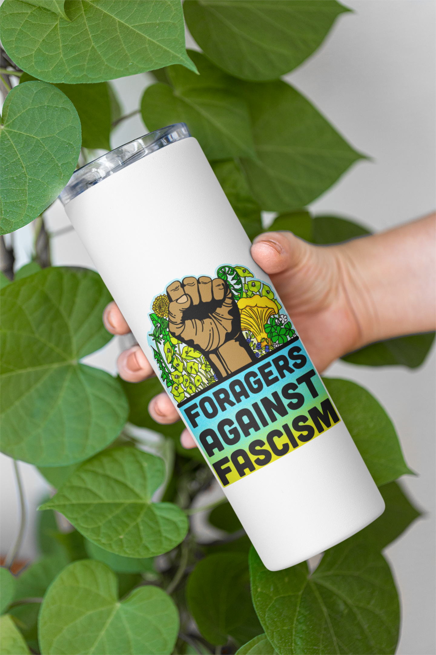 Foragers Against Fascism | 20oz Stainless Steel Skinny Tumbler | Anti-Oligarchy Artwork