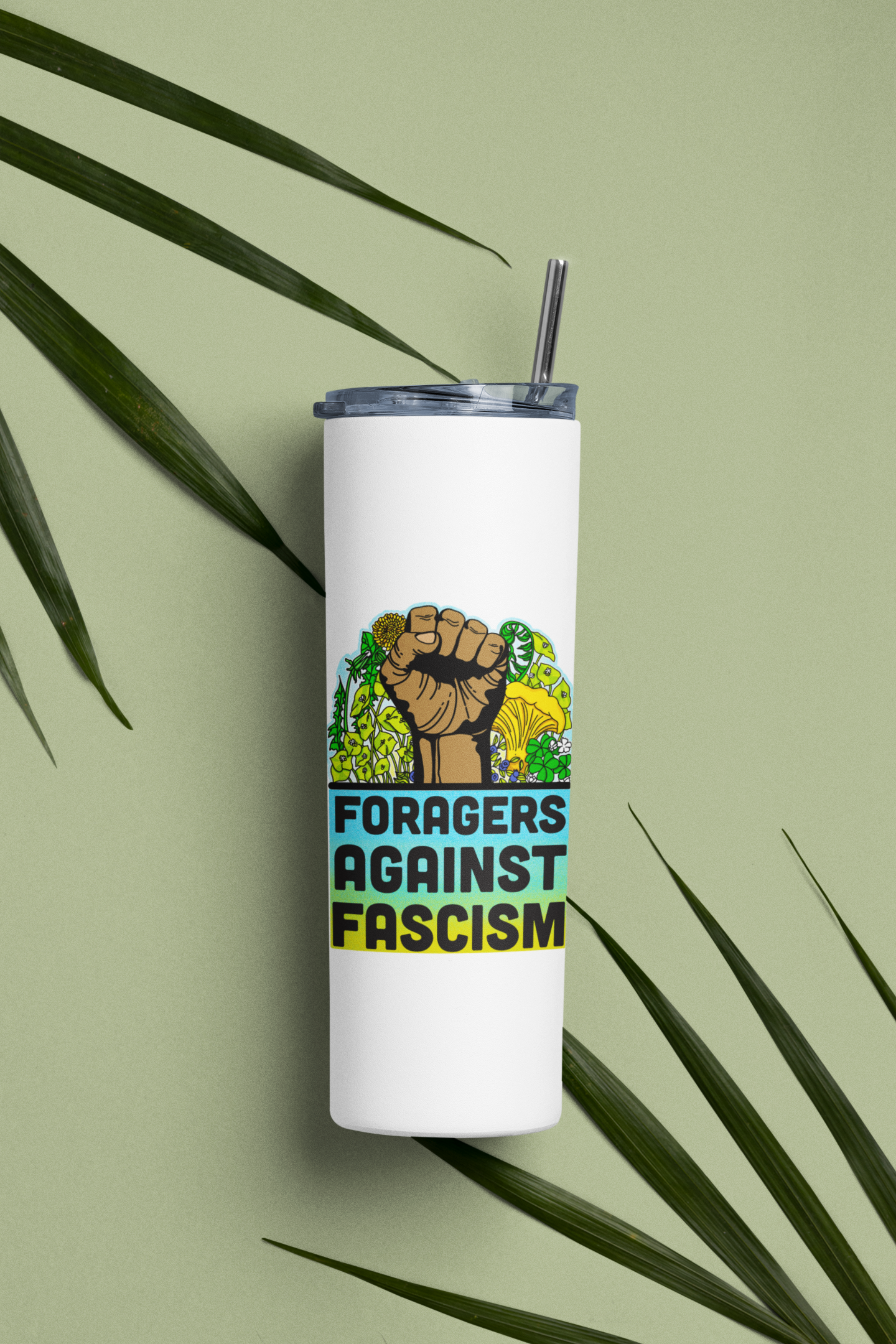 Foragers Against Fascism | 20oz Stainless Steel Skinny Tumbler | Anti-Oligarchy Artwork