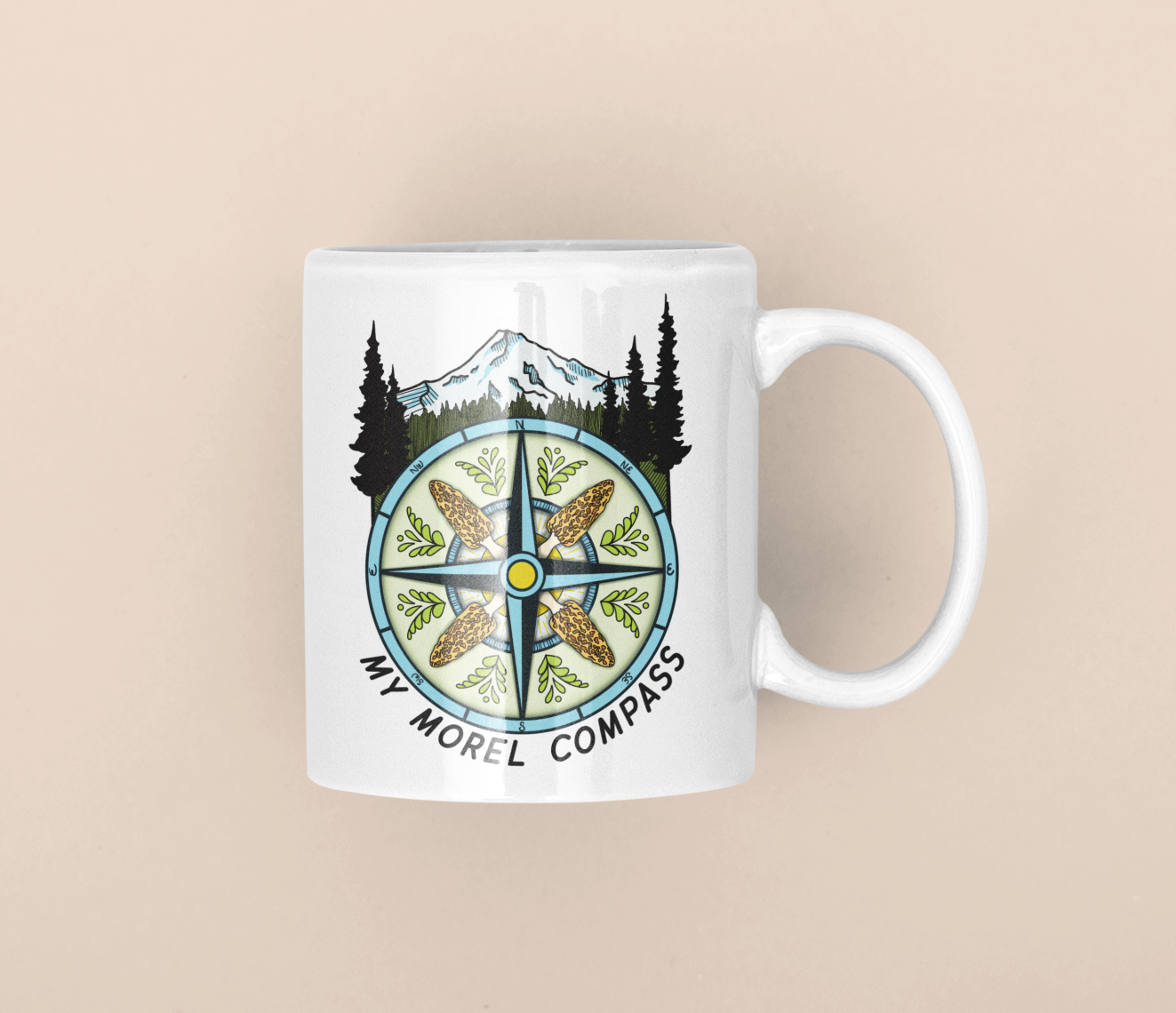 My Morel Compass | Funny Morel Mushroom Mug | Mushroom Artwork on Ceramic Cup | 11oz/15oz Sizes