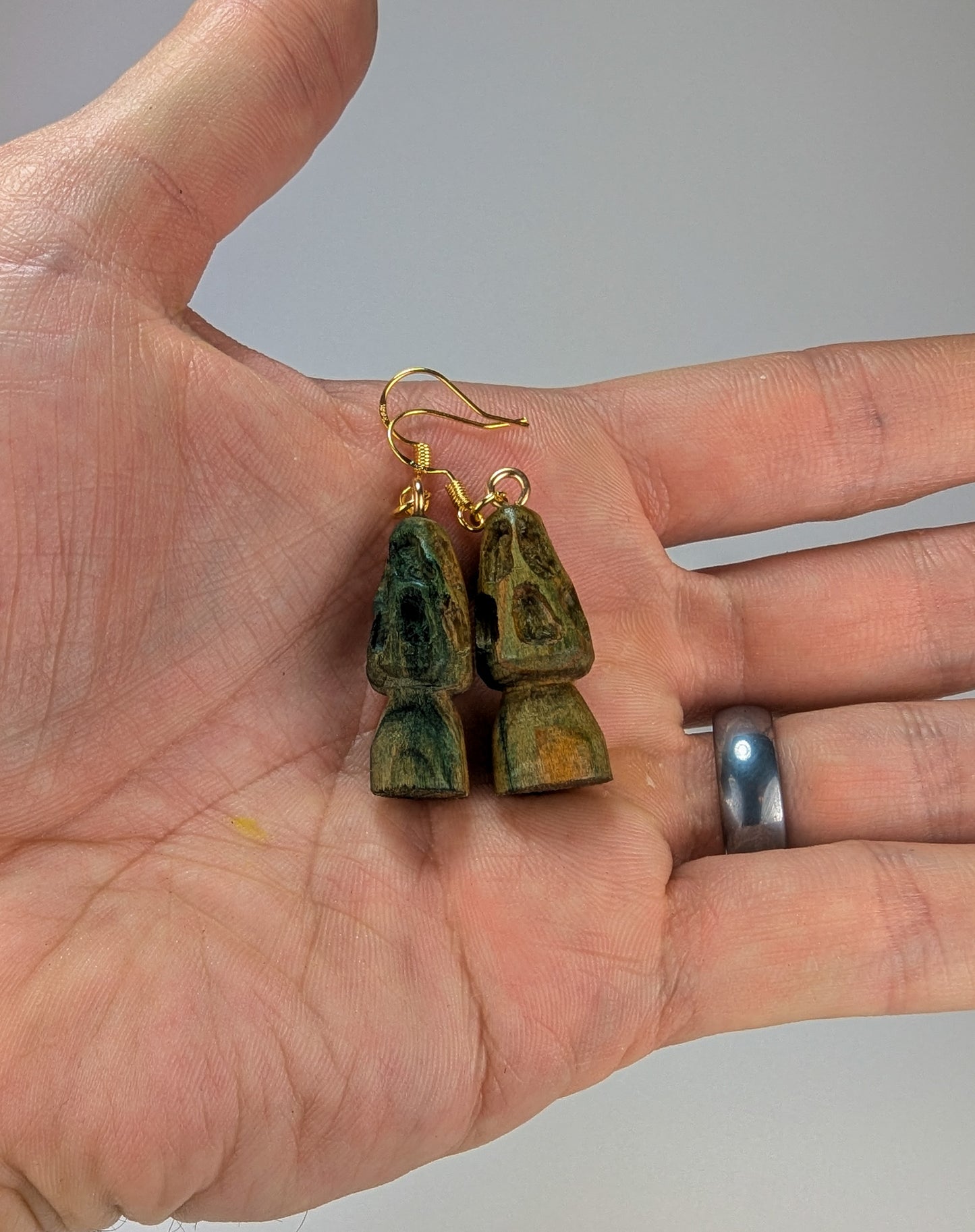 Morel Mushroom Earrings #19 | Carved From Naturally Green, Fungus-Stained Wood