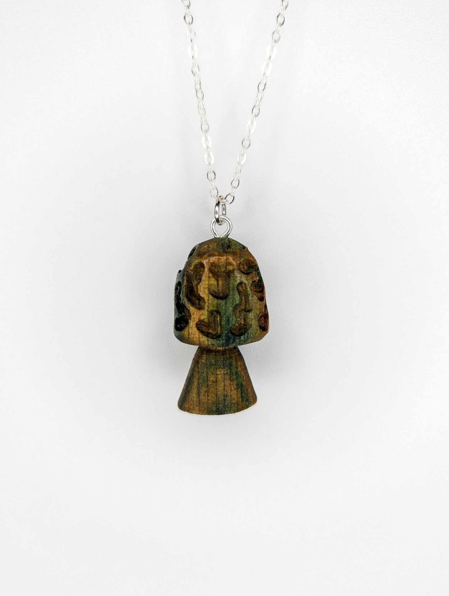 Hand Carved Morel Mushroom Pendant | Naturally Fungus-Stained Wood (Chlorociboria)
