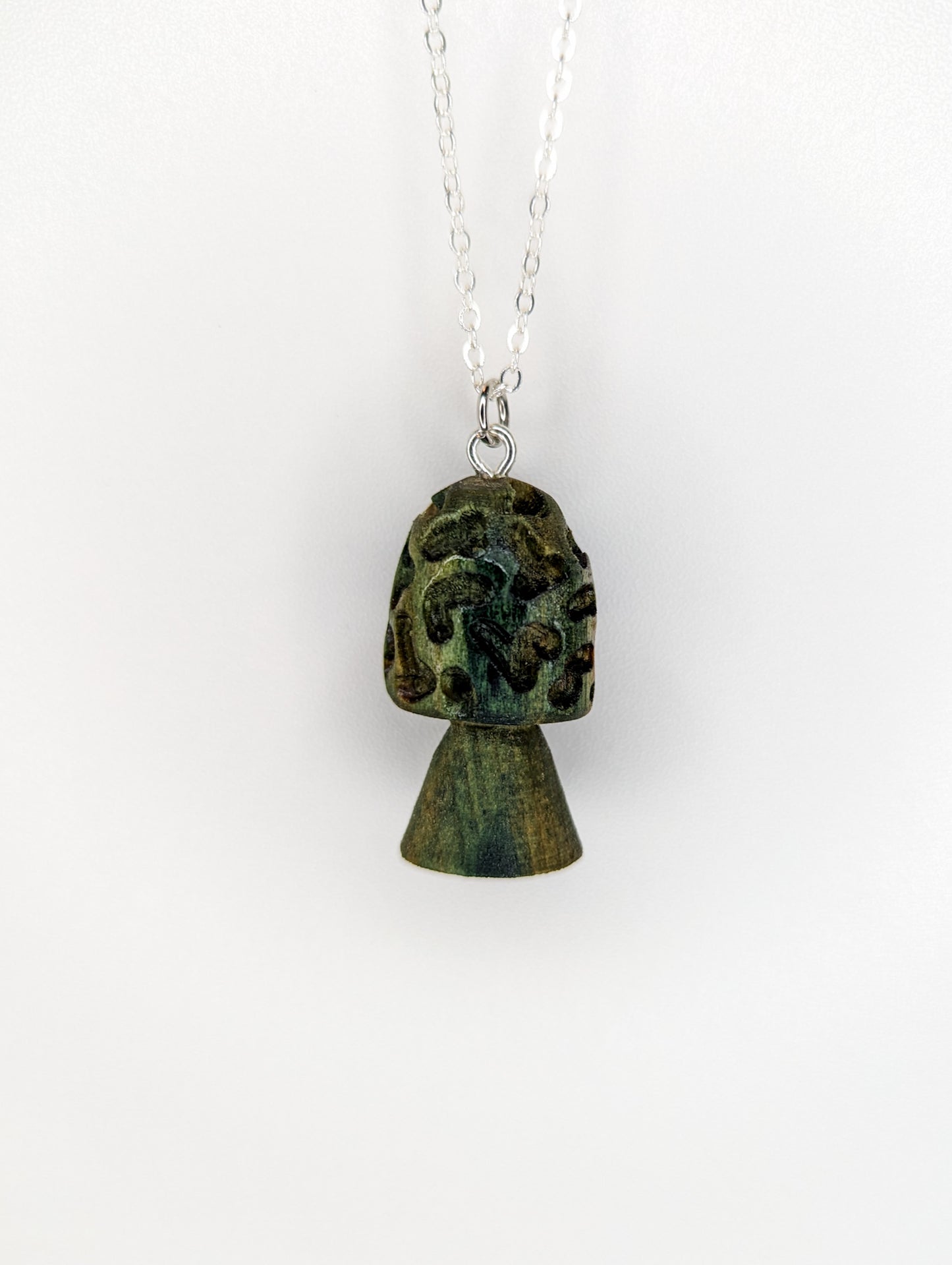 Hand Carved Morel Mushroom Pendant | Naturally Fungus-Stained Wood (Chlorociboria)