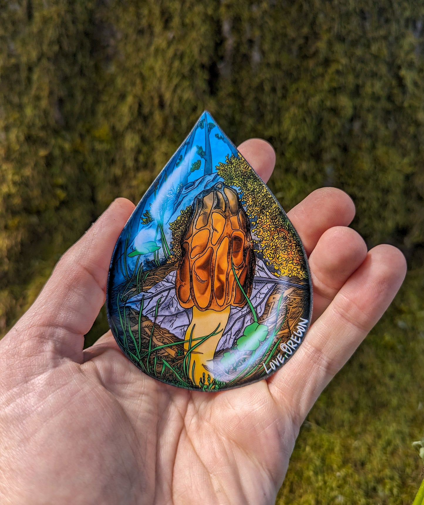 Morel Mushroom Raindrop Sticker | "Love, Oregon" Realistic Mushroom Artwork