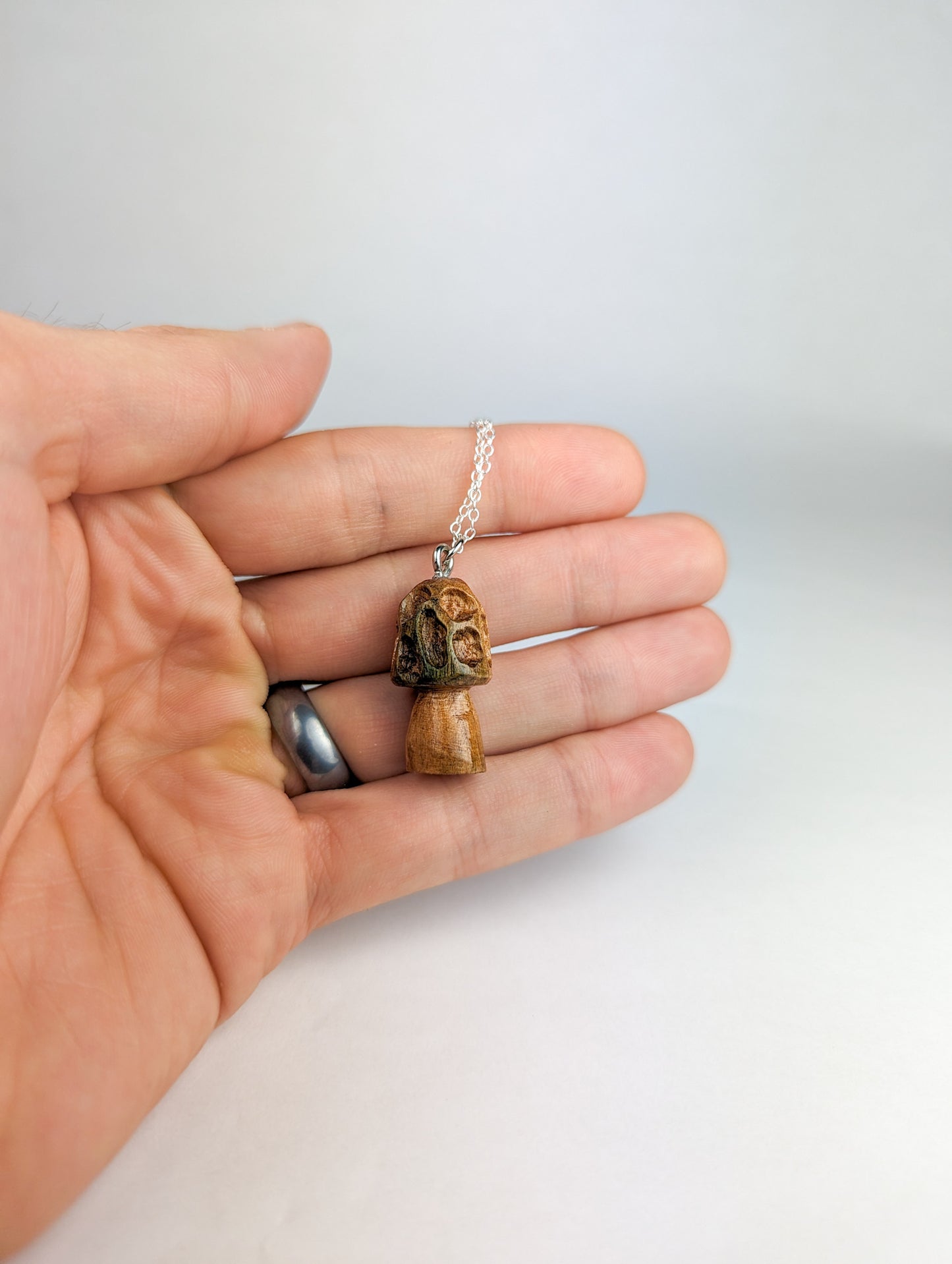 Naturally Fungus-Stained Wooden Pendant | Morel Mushroom #20