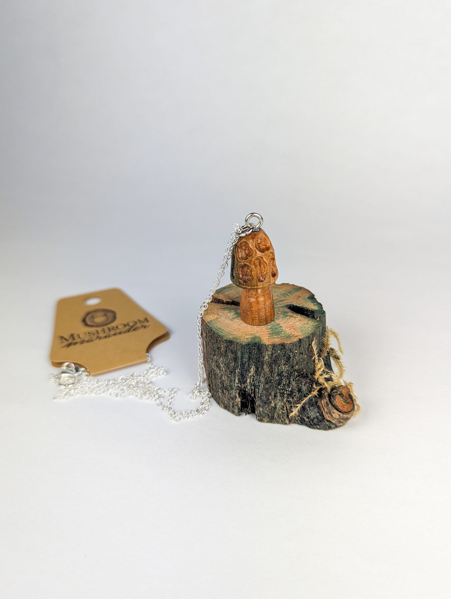 Naturally Fungus-Stained Wooden Pendant | Morel Mushroom #20