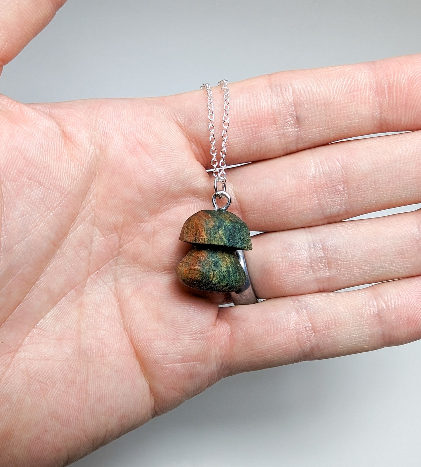 Naturally Fungus-Stained Wooden Pendant | Porcini Mushroom #6