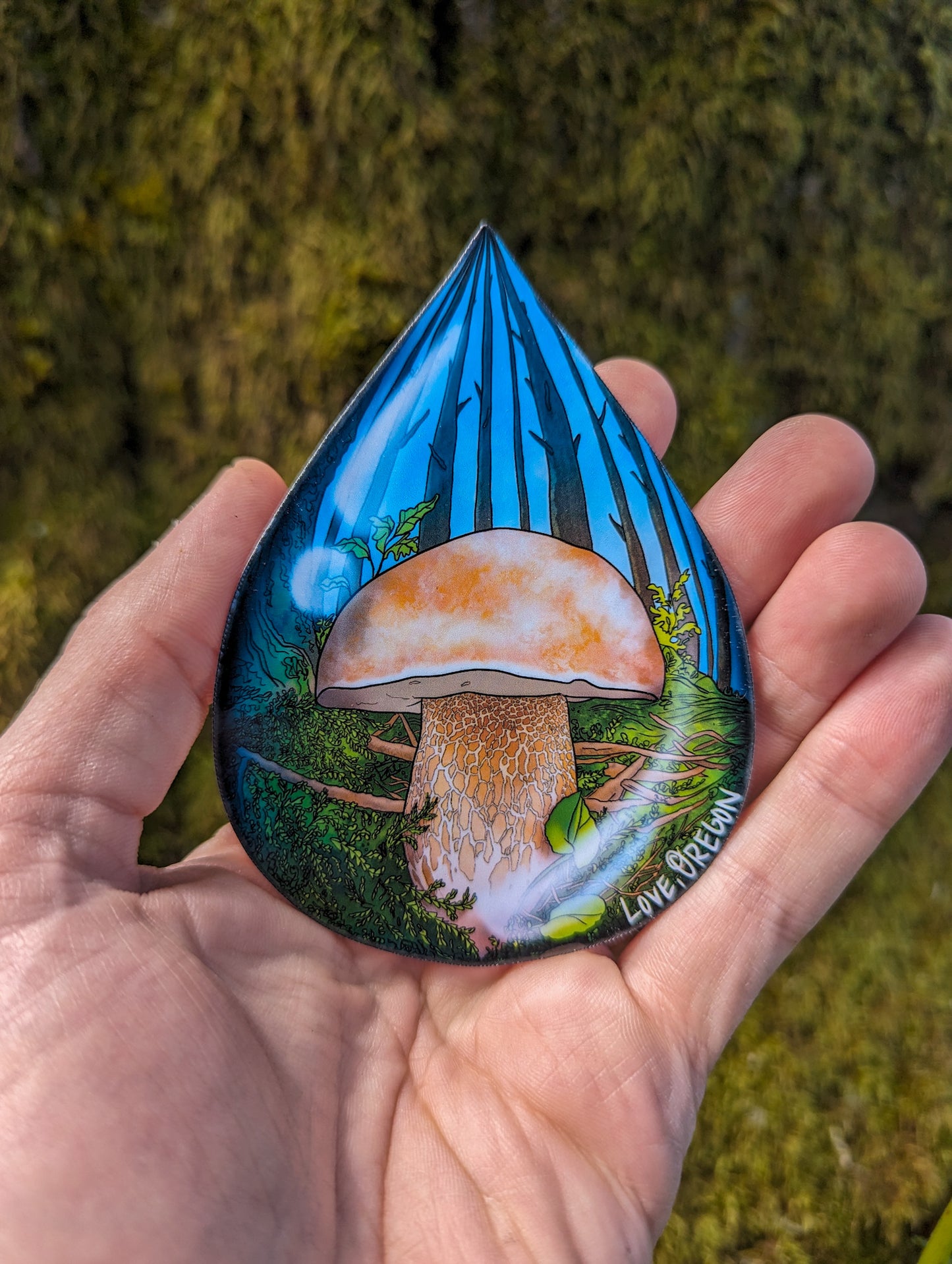 Porcini Mushroom Raindrop Sticker | "Love, Oregon" Realistic Mushroom Artwork