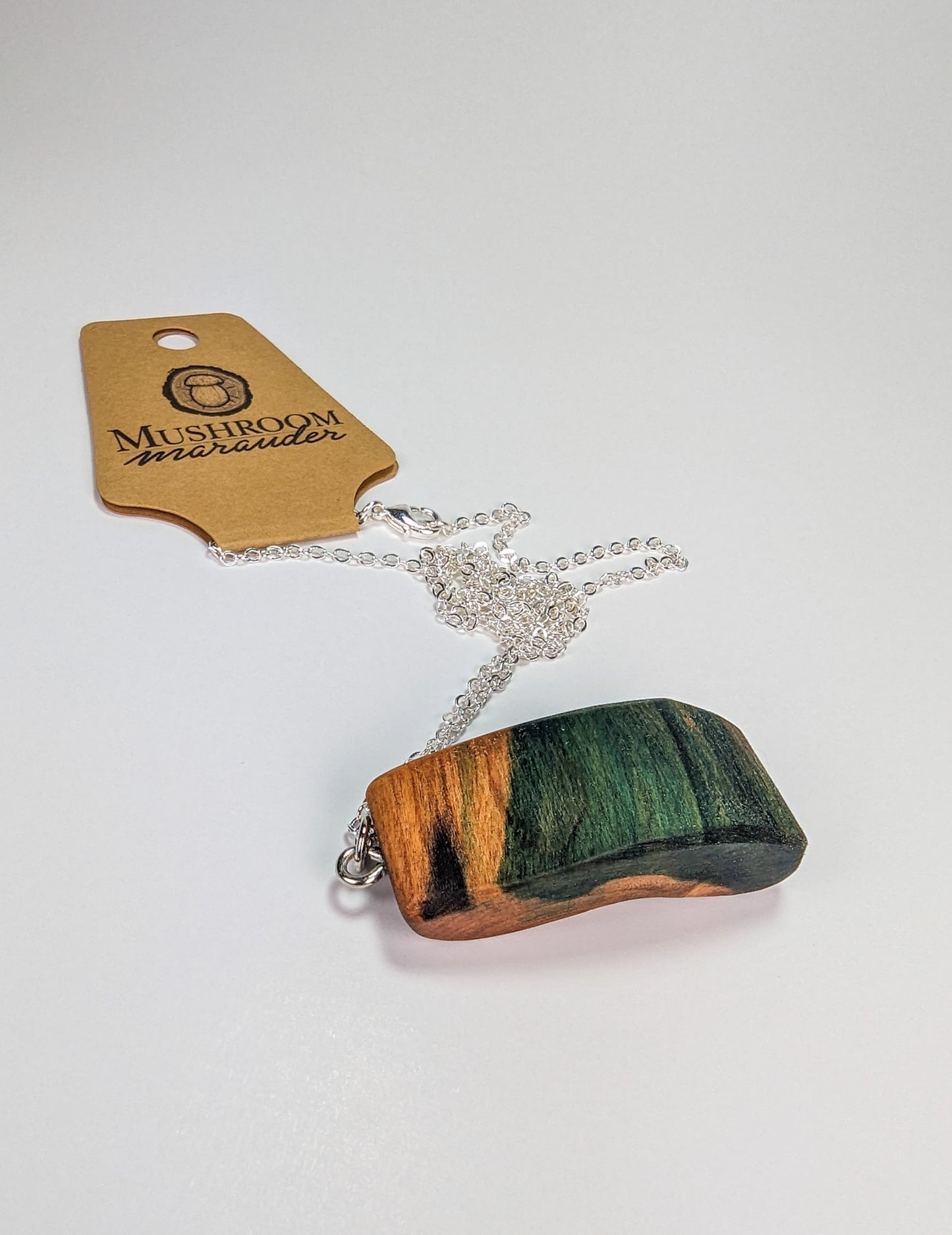 Naturally Fungus-Stained Wooden Pendant - Abstract Bean