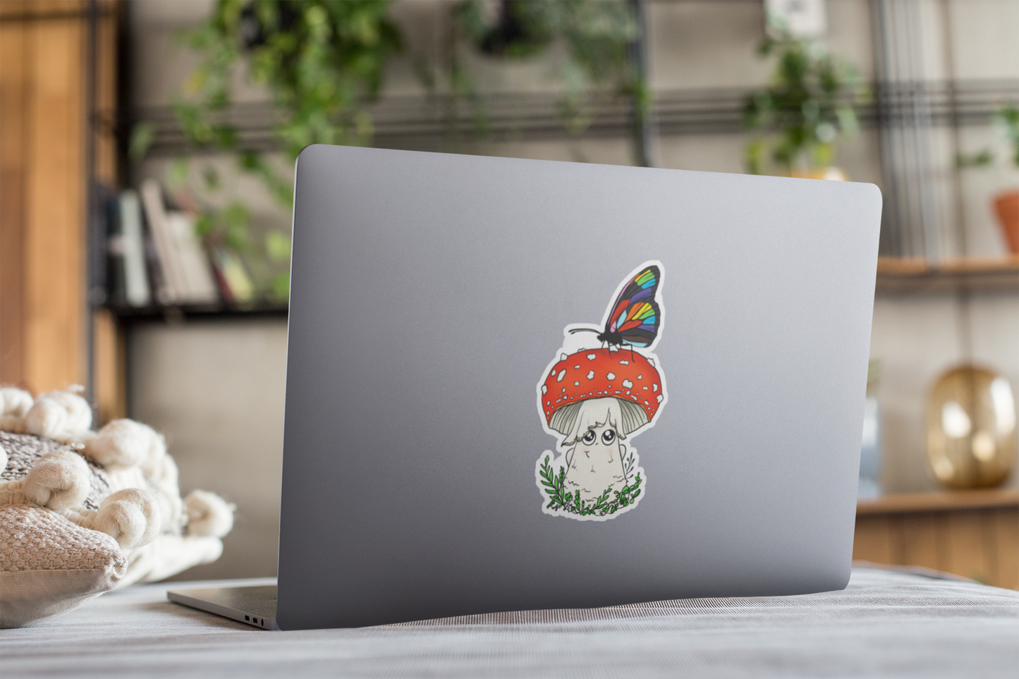 Amanita Mushroom Sticker w/ Pride Rainbow Butterfly