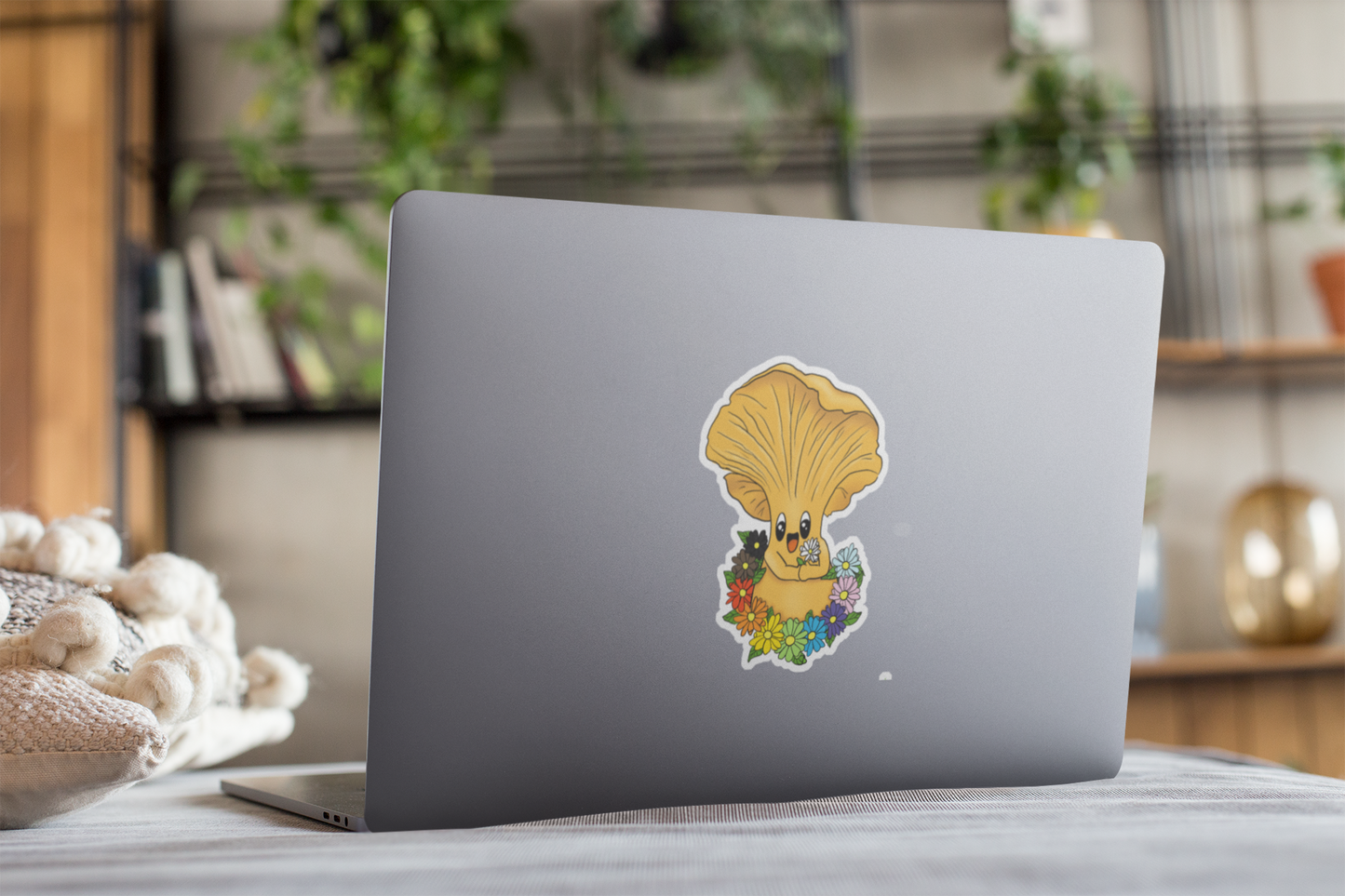 Chanterelle Mushroom Sticker w/ Pride Rainbow Flowers