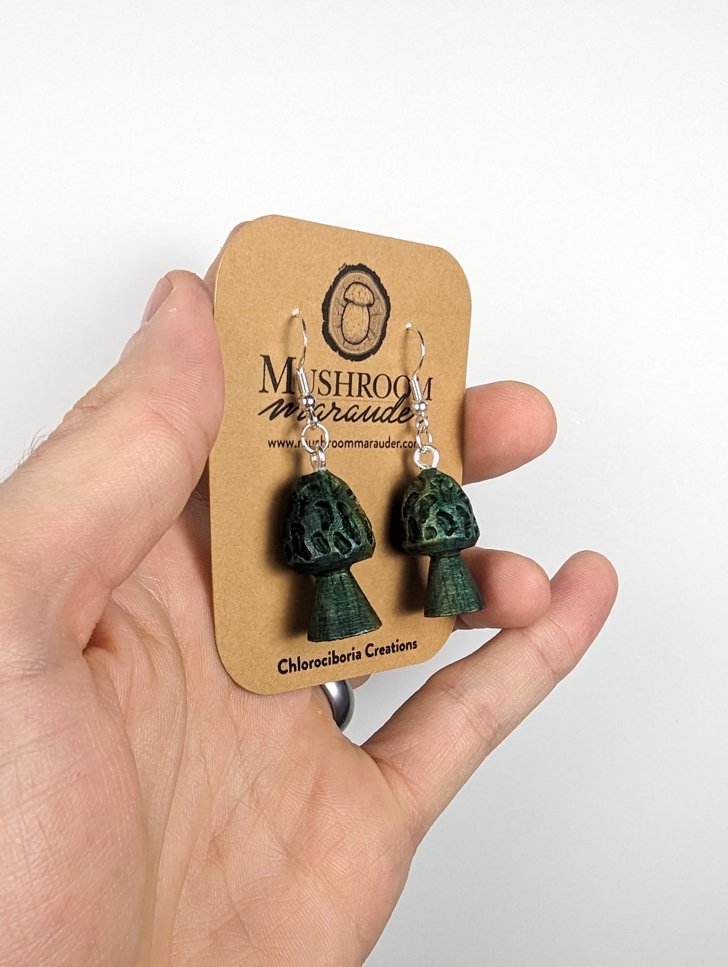Morel Mushroom Earrings | Carved From Naturally Green, Fungus-Stained Wood