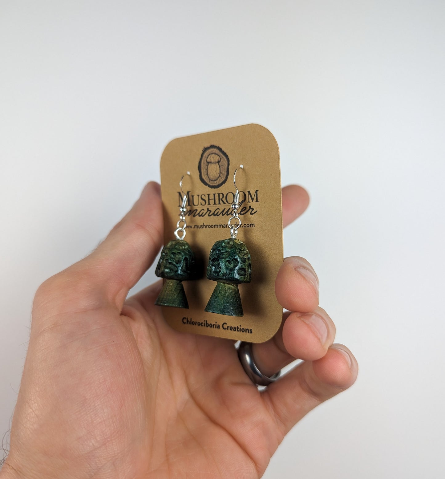 Morel Mushroom Earrings | Carved From Naturally Green, Fungus-Stained Wood