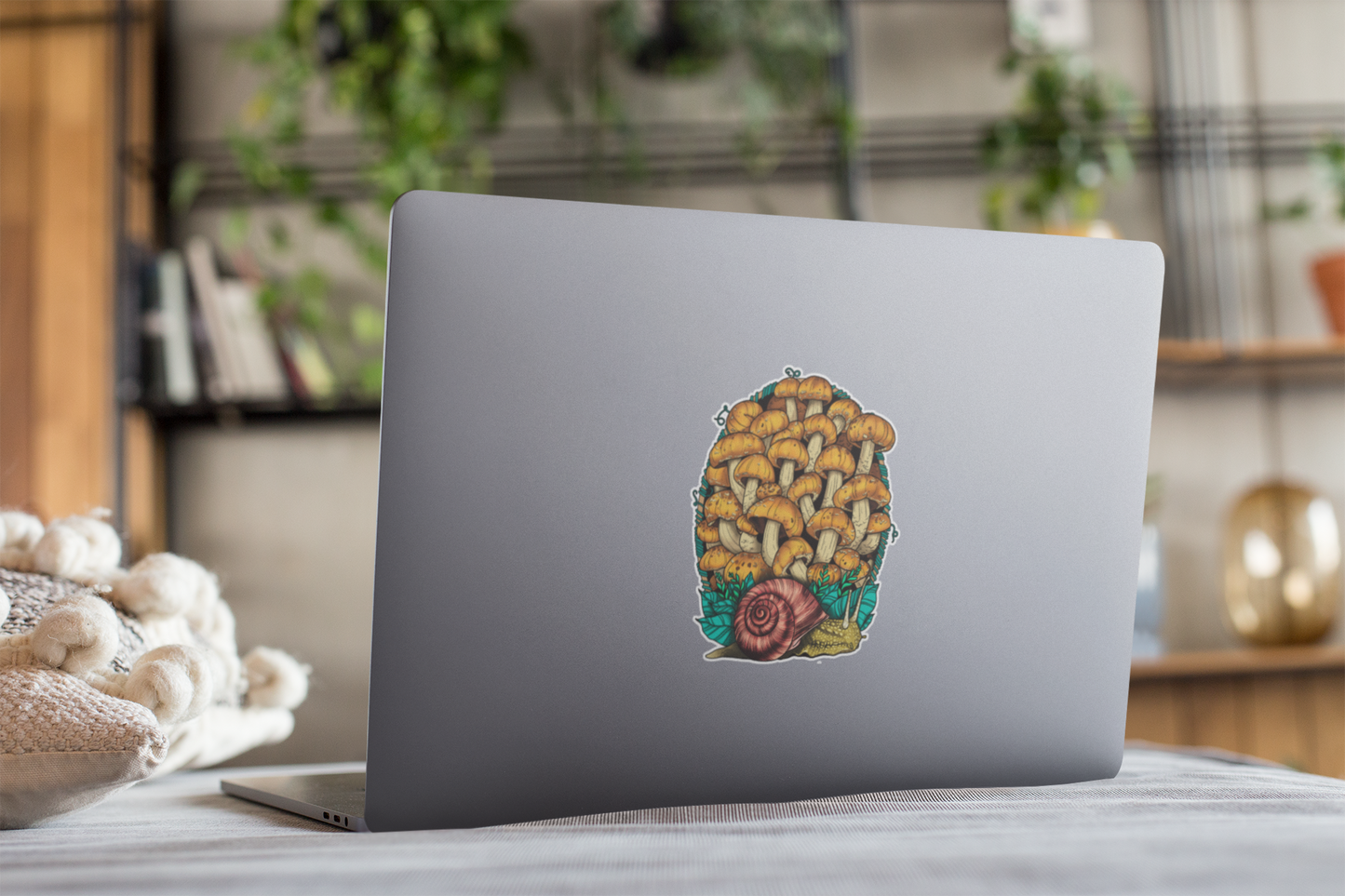 Land Snail and Chestnut Mushrooms Sticker | Beautiful Cottagecore Artwork