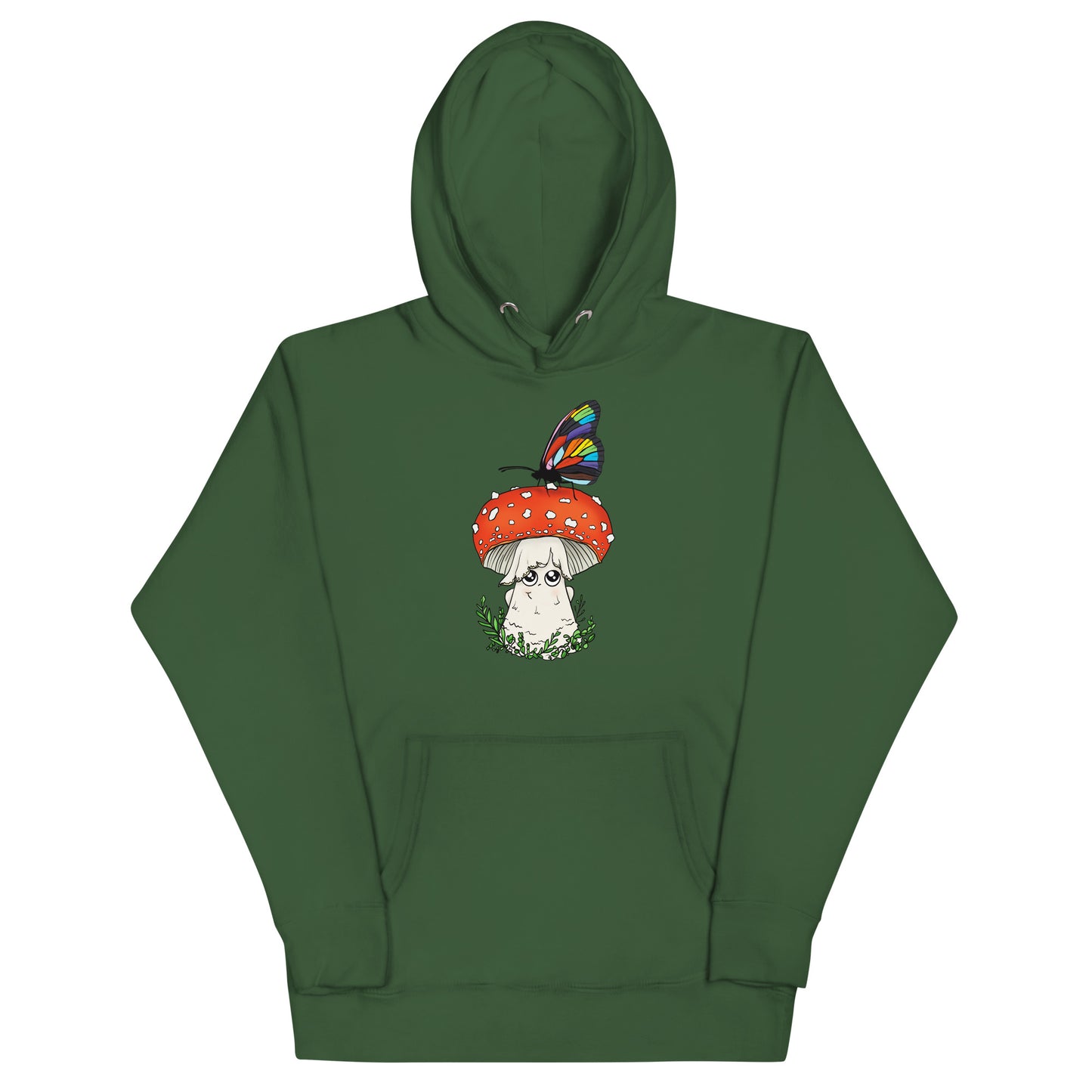 Amanita Mushroom w/Pride Rainbow Butterfly | Unisex Hoodie | Adorable Mushroom Apparel