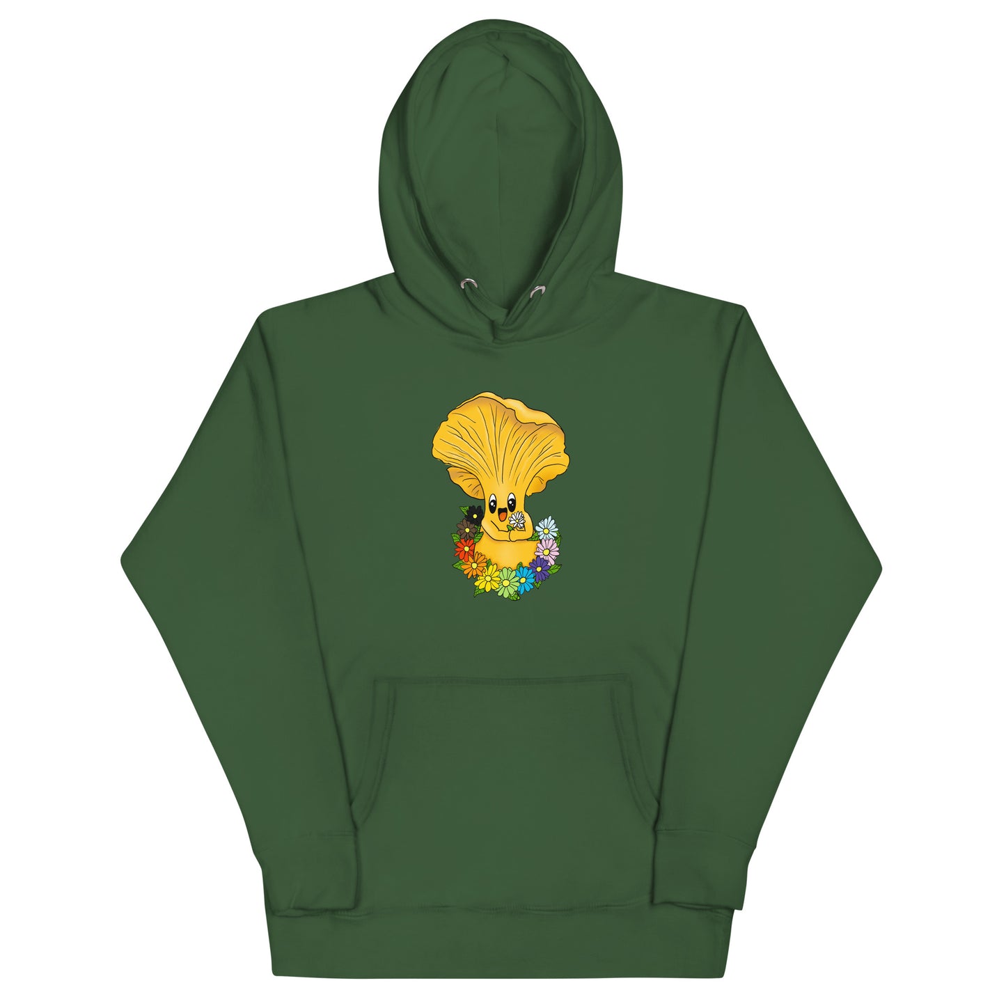 Chanterelle Mushroom w/Pride Rainbow Flowers | Unisex Hoodie | Adorable Pride Mushroom Apparel