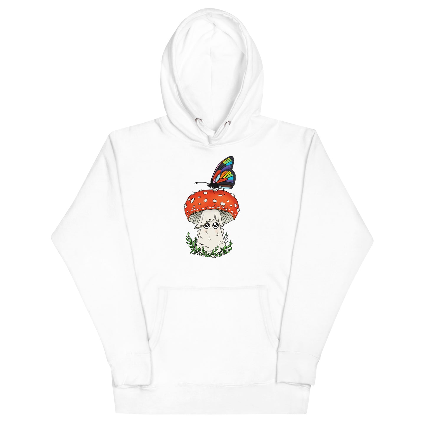 Amanita Mushroom w/Pride Rainbow Butterfly | Unisex Hoodie | Adorable Mushroom Apparel
