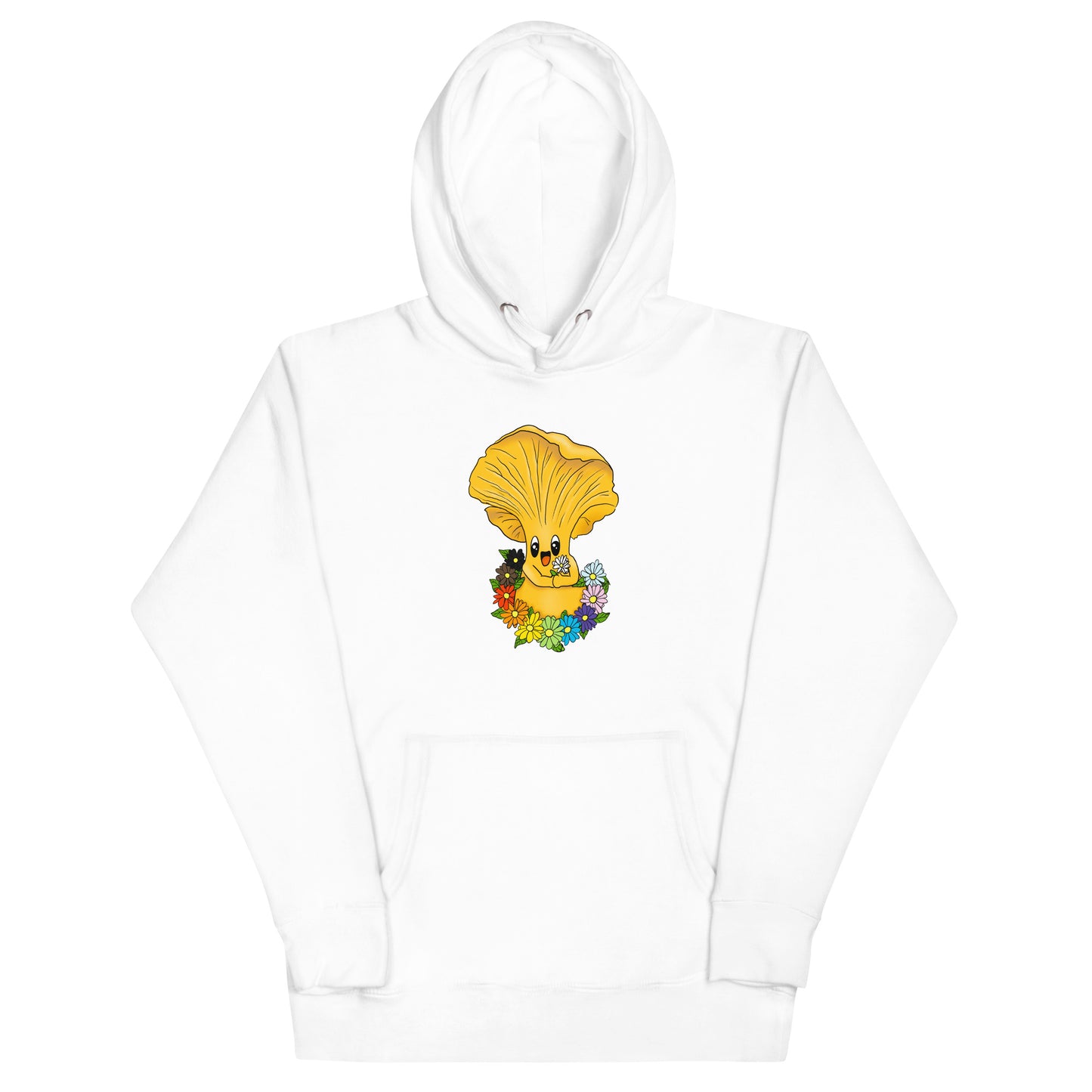 Chanterelle Mushroom w/Pride Rainbow Flowers | Unisex Hoodie | Adorable Pride Mushroom Apparel
