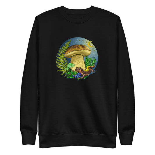 Porcini Mushroom and Salamander | Unisex Premium Sweatshirt | Beautiful Mushroom Apparel