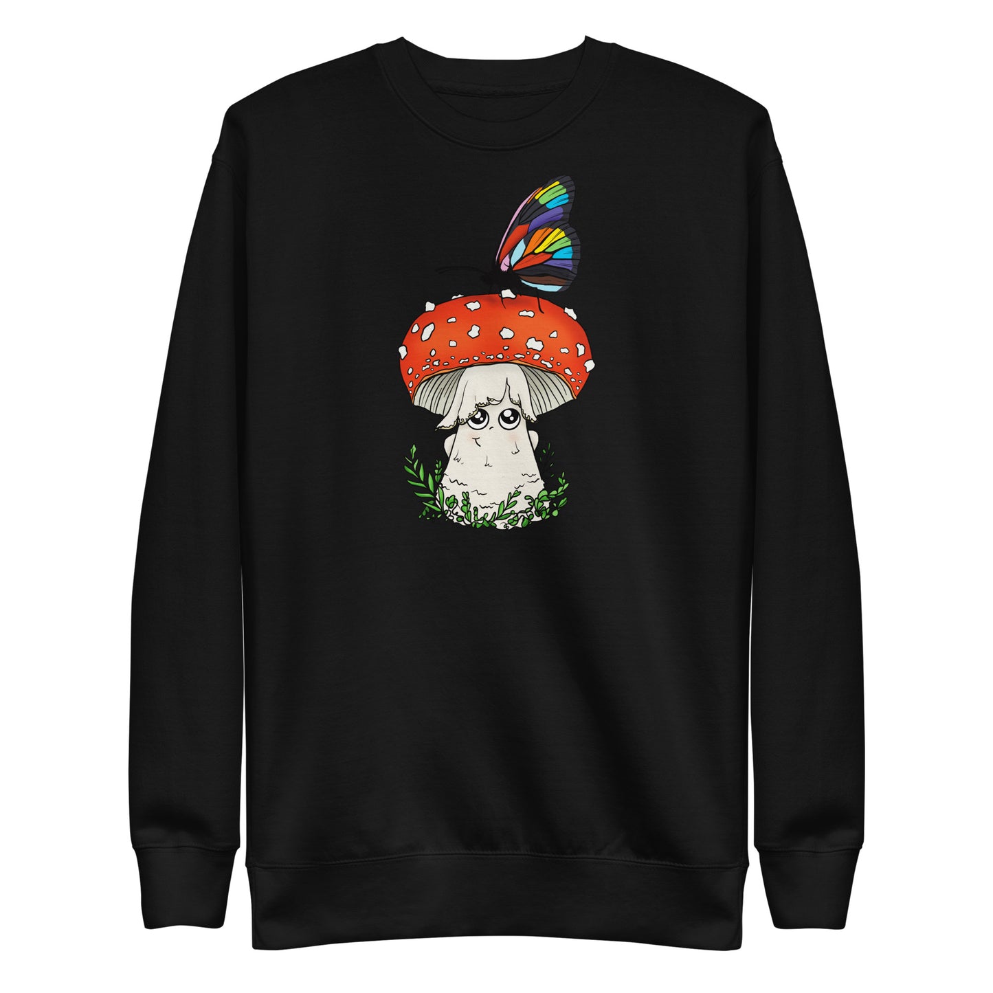 Amanita Mushroom w/Pride Rainbow Butterfly | Unisex Sweatshirt | Adorable Pride Mushroom Apparel