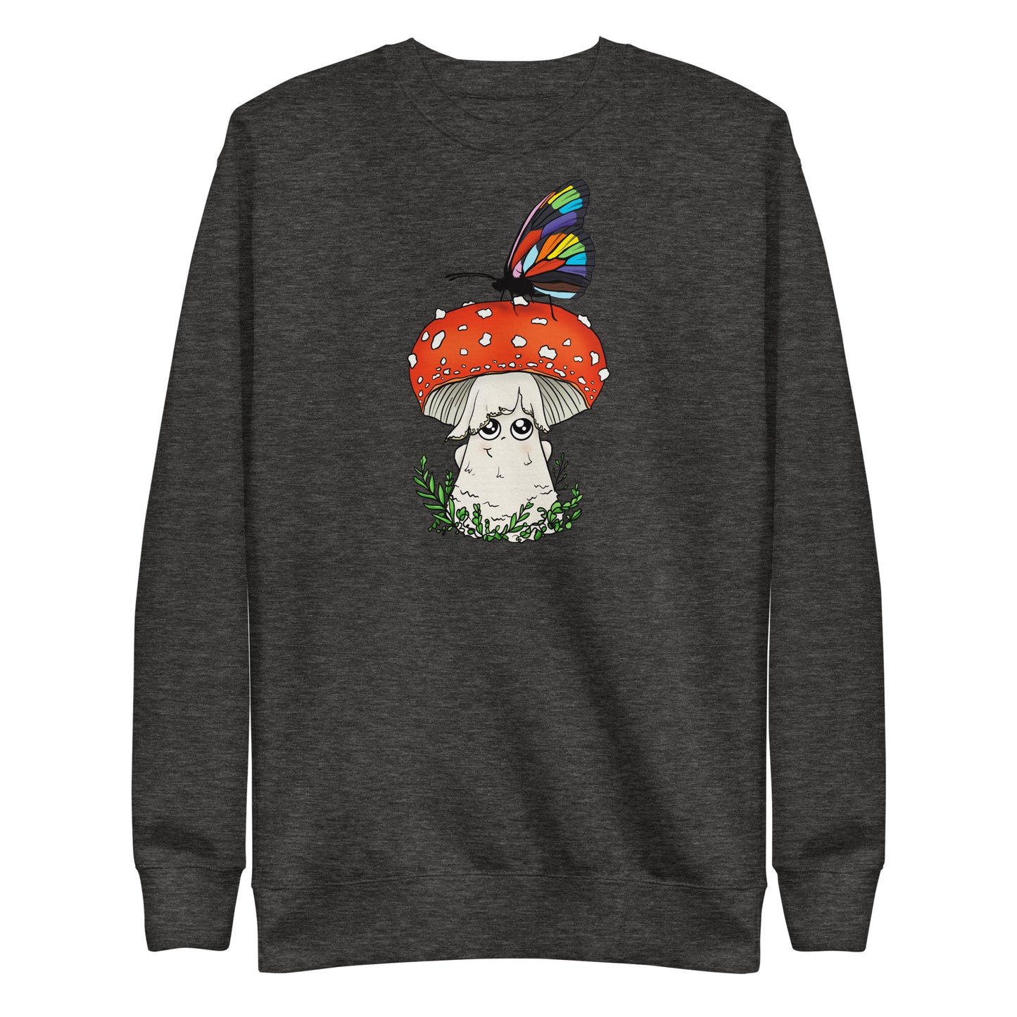 Amanita Mushroom w/Pride Rainbow Butterfly | Unisex Sweatshirt | Adorable Pride Mushroom Apparel