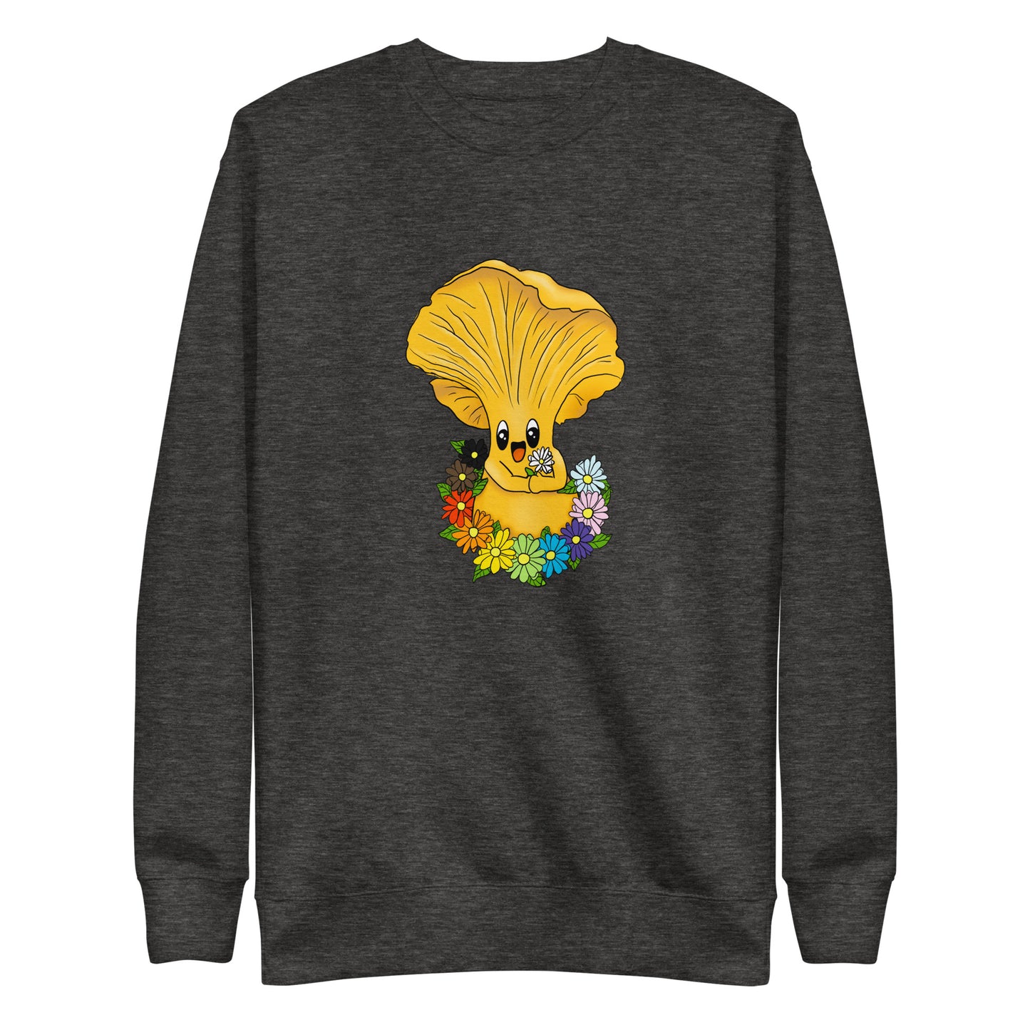 Chanterelle Mushroom w/Pride Rainbow Flowers | Unisex Sweatshirt | Adorable Pride Mushroom Apparel