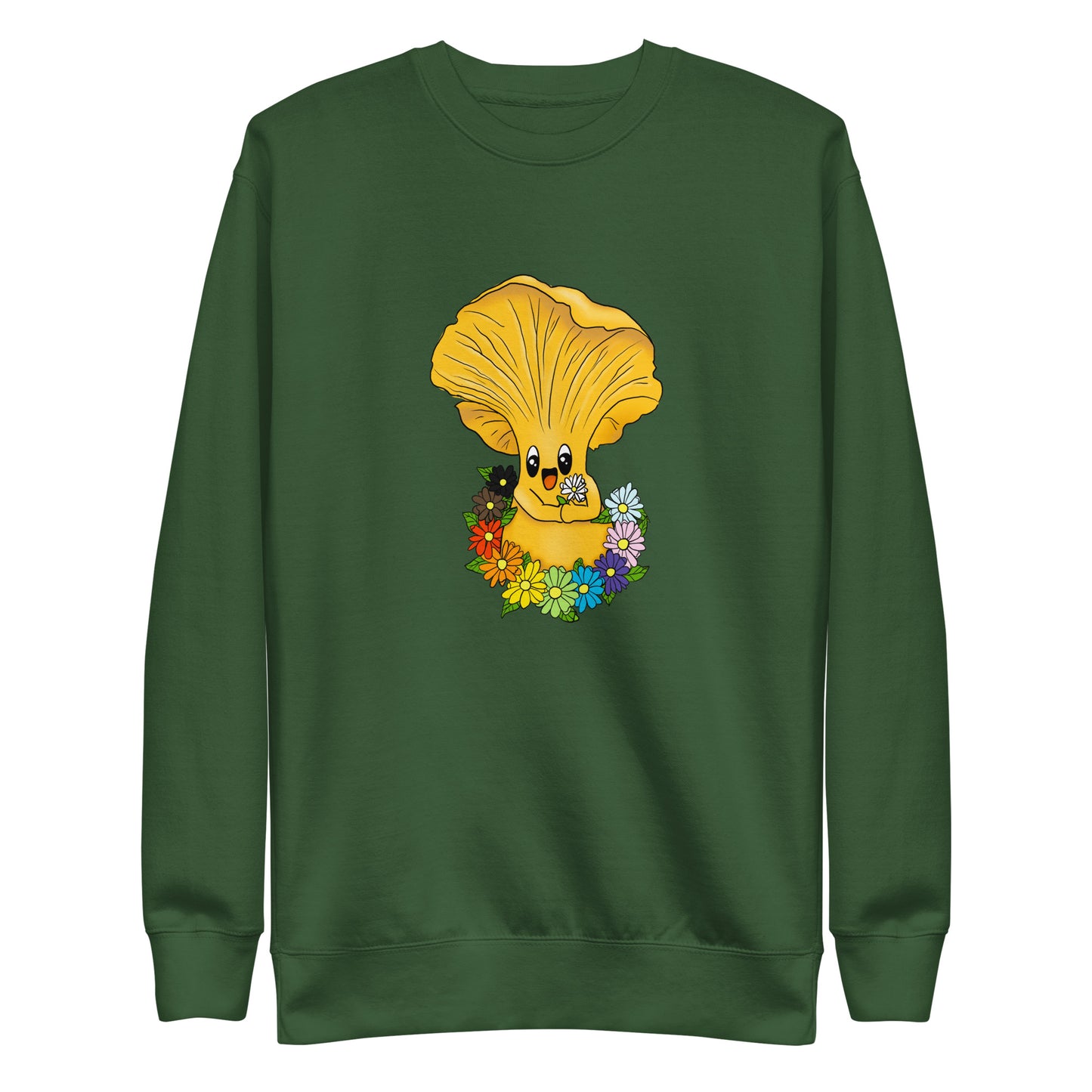 Chanterelle Mushroom w/Pride Rainbow Flowers | Unisex Sweatshirt | Adorable Pride Mushroom Apparel