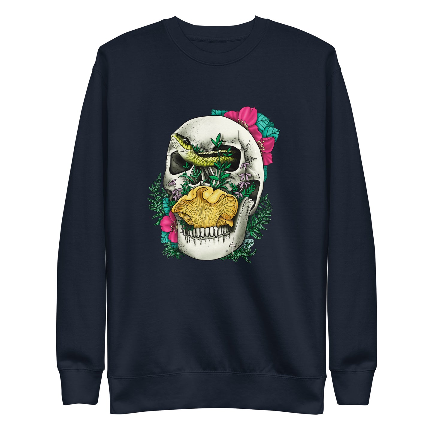 Skull, Snake and Chanterelle Mushroom | Unisex Sweatshirt | Morbid Mushroom Apparel