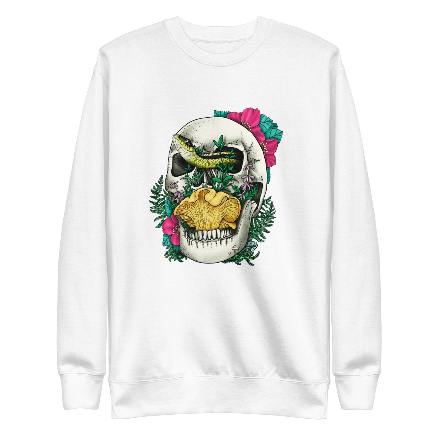Skull, Snake and Chanterelle Mushroom | Unisex Sweatshirt | Morbid Mushroom Apparel