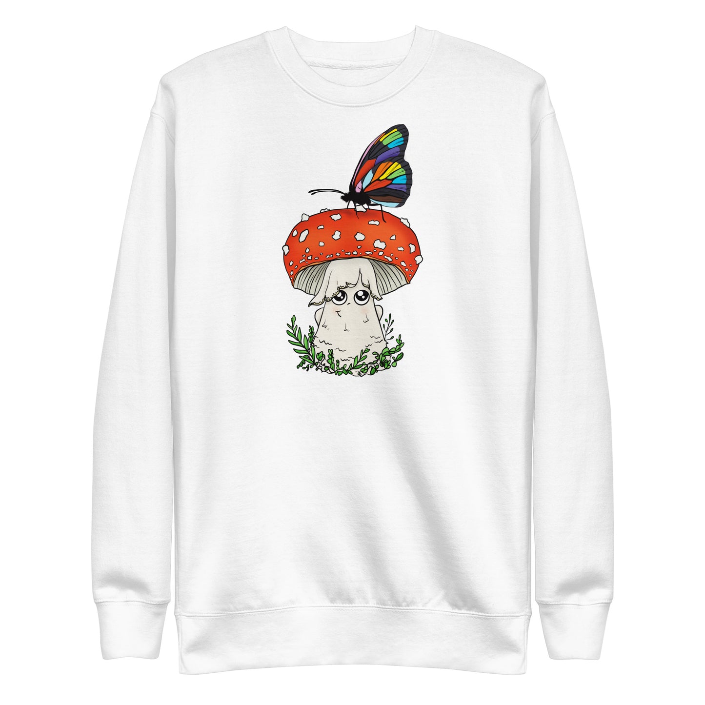 Amanita Mushroom w/Pride Rainbow Butterfly | Unisex Sweatshirt | Adorable Pride Mushroom Apparel