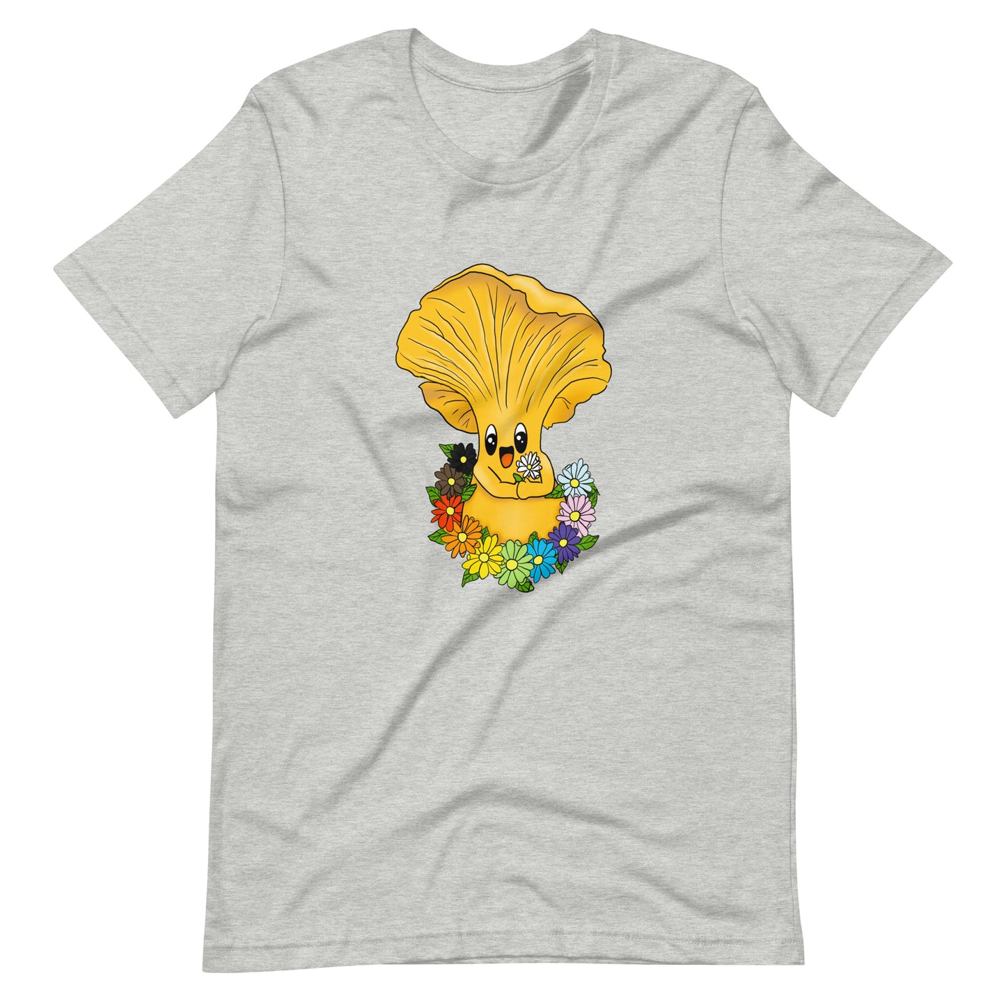 Chanterelle Pride Mushroom w/Rainbow Flowers | Unisex T-Shirt | Pride Mushroom Apparel